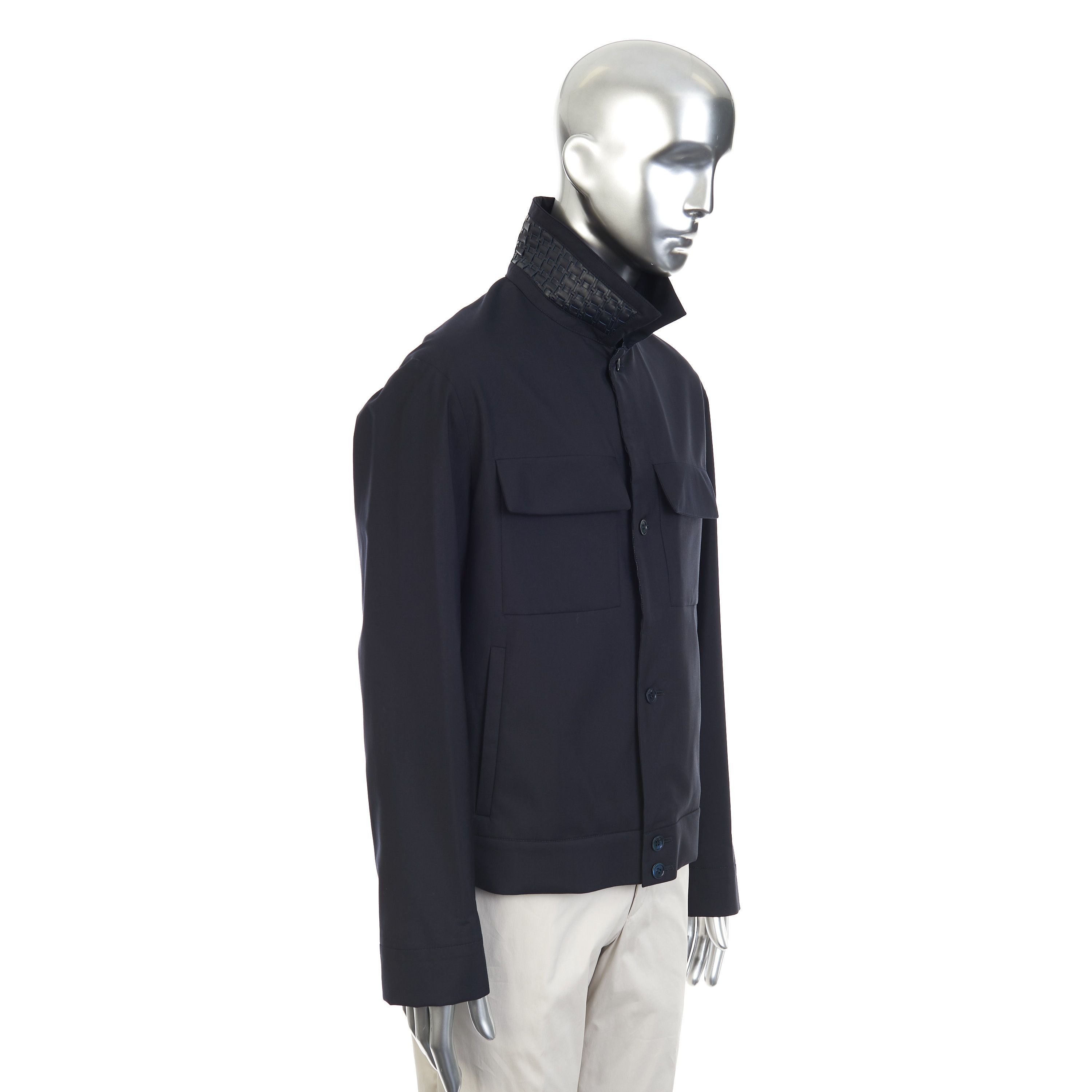 Zilli Dark Navy Bomber Jacket with Woven Leather Collar Size US M / EU 48-50 / 2 - 9 Thumbnail
