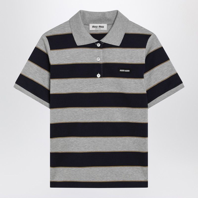 Miu Miu Blue/Grey Striped Polo Shirt In Cotton Blend