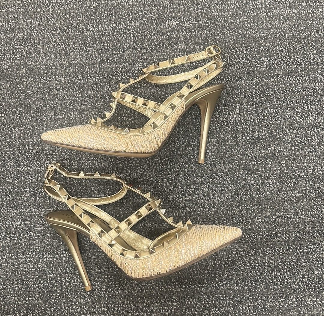 Valentino Valentino Garavani Rockstud Raffia Pumps with Straps 100MM Size US 9 / IT 39 - 3 Thumbnail