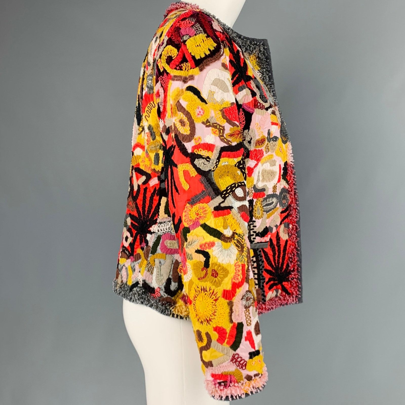 Oscar De La Renta OSCAR DE LA RENTA Size 6 Yellow Red Virgin Wool Blend Jacket Size M / US 6-8 / IT 42-44 - 3 Thumbnail