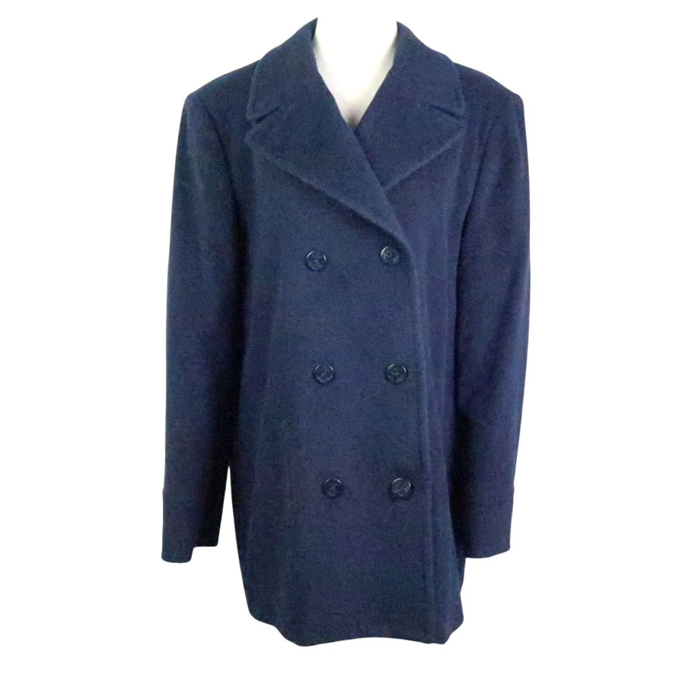 Vintage VINTAGE Casual Corner Pea Coat Navy Blue Wool L Womens 90s Coat Long Sleeve Buttons Fall Winter Size L / US 10 / IT 46 - 2 Thumbnail