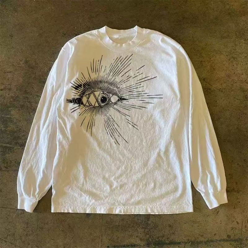 Japanese Brand White retro eye print long-sleeved cotton t-shirt Size US M / EU 48-50 / 2 - 1 Thumbnail