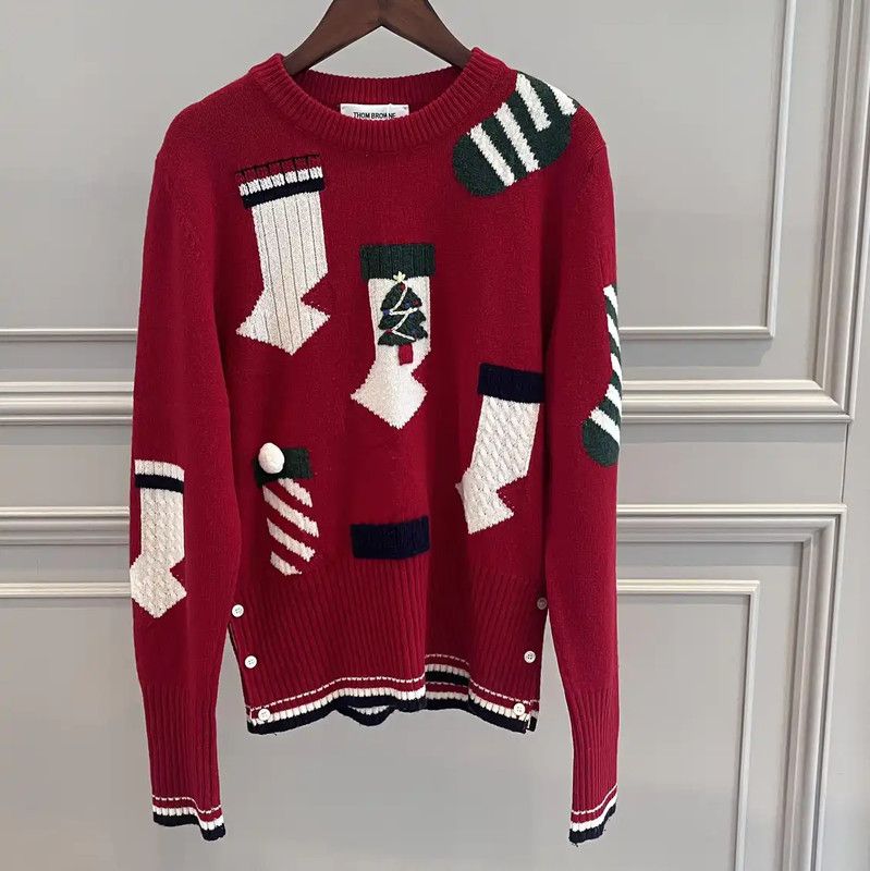 Thom Browne Thom Browne Red Wool Patterned Sweater 0089 Size S / US 4 / IT 40 - 1 Thumbnail