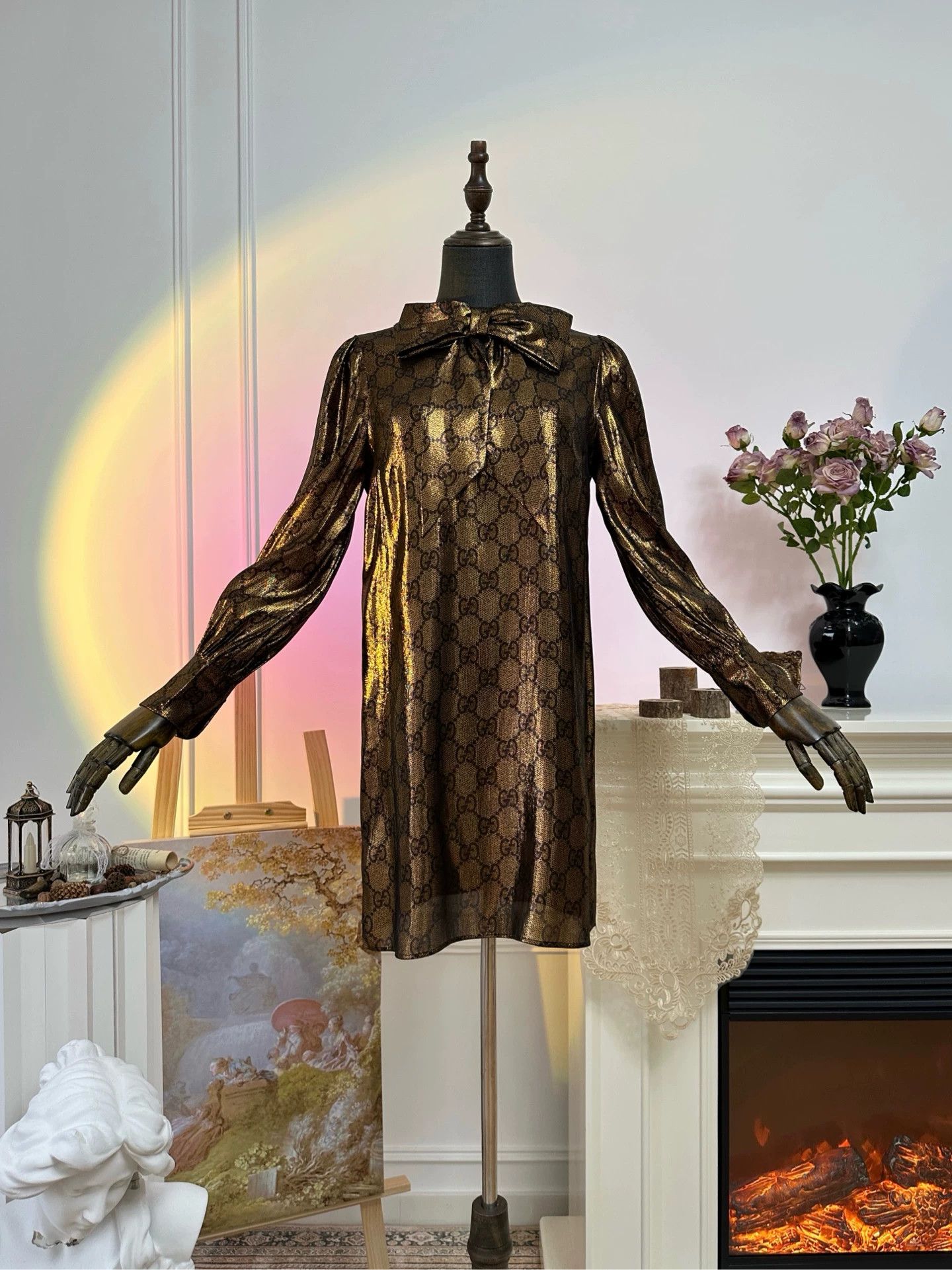 Gucci GUCCI CNY SS24 Logo Print Long Dress Women's Black & Gold Size M / US 6-8 / IT 42-44 - 1 Thumbnail