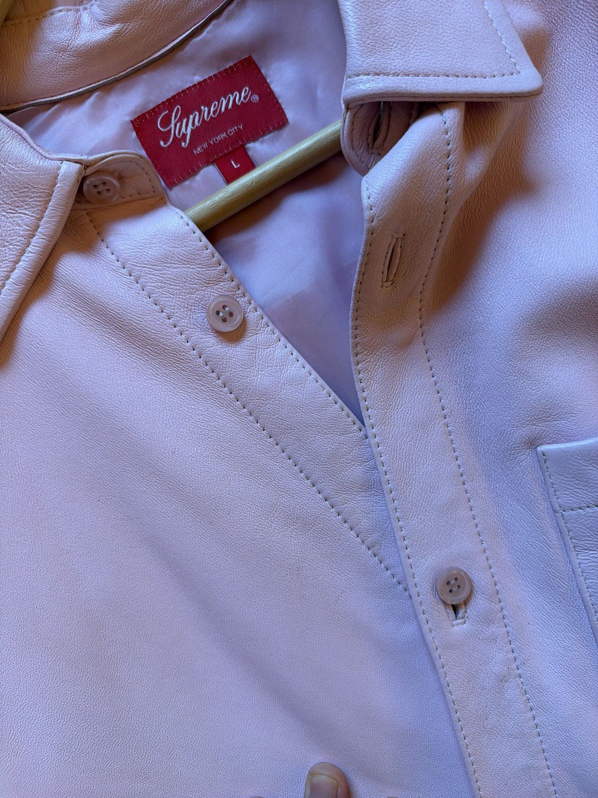 Supreme Pink Leather Supreme Shirt Size US L / EU 52-54 / 3 - 2 Thumbnail