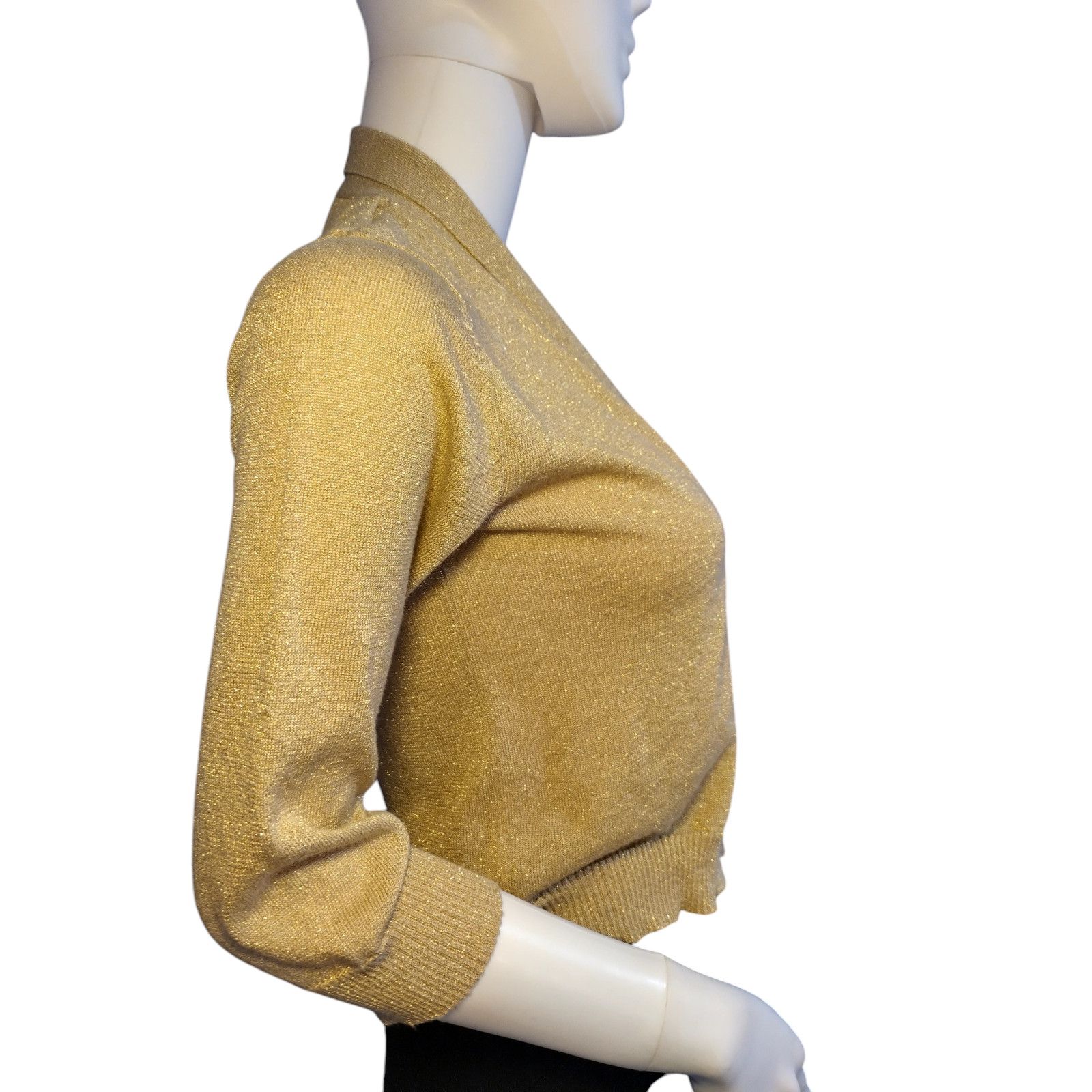 Covington Covington Cardigan Cropped 3/4 Sleeves Metallic Gold Sz PS Size S / US 4 / IT 40 - 3 Thumbnail
