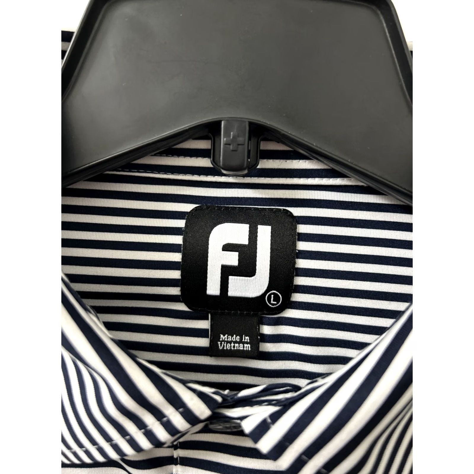 Footjoy FootJoy Polo Shirt Mens L White Blue Striped Golf Performance Short Sleeve Shirt Geometry Logo Size US L / EU 52-54 / 3 - 5 Thumbnail