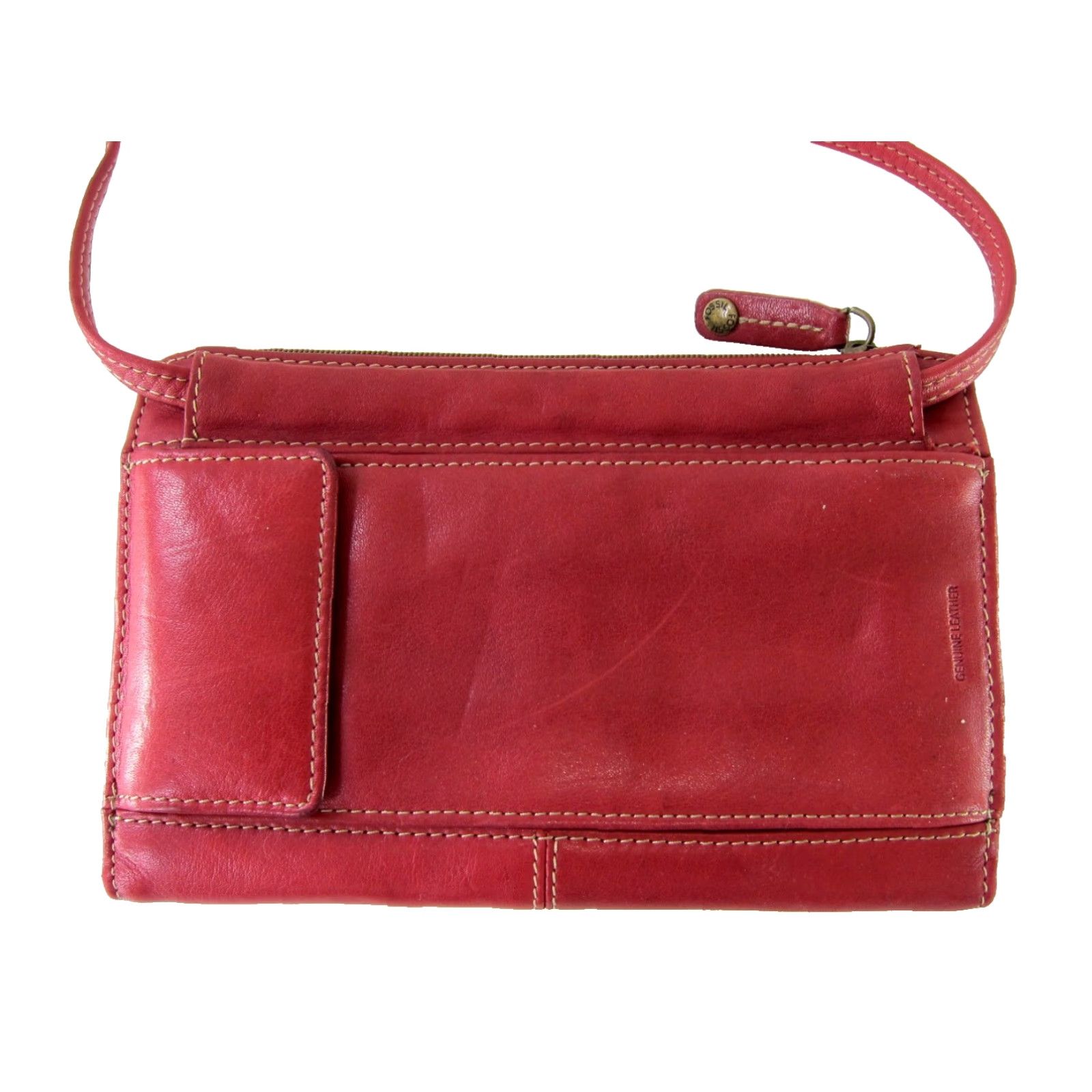 Fossil VINTAGE Fossil Red Leather Crossbody Satchel Wallet Purse Trifold 100% Leather Size ONE SIZE - 2 Thumbnail