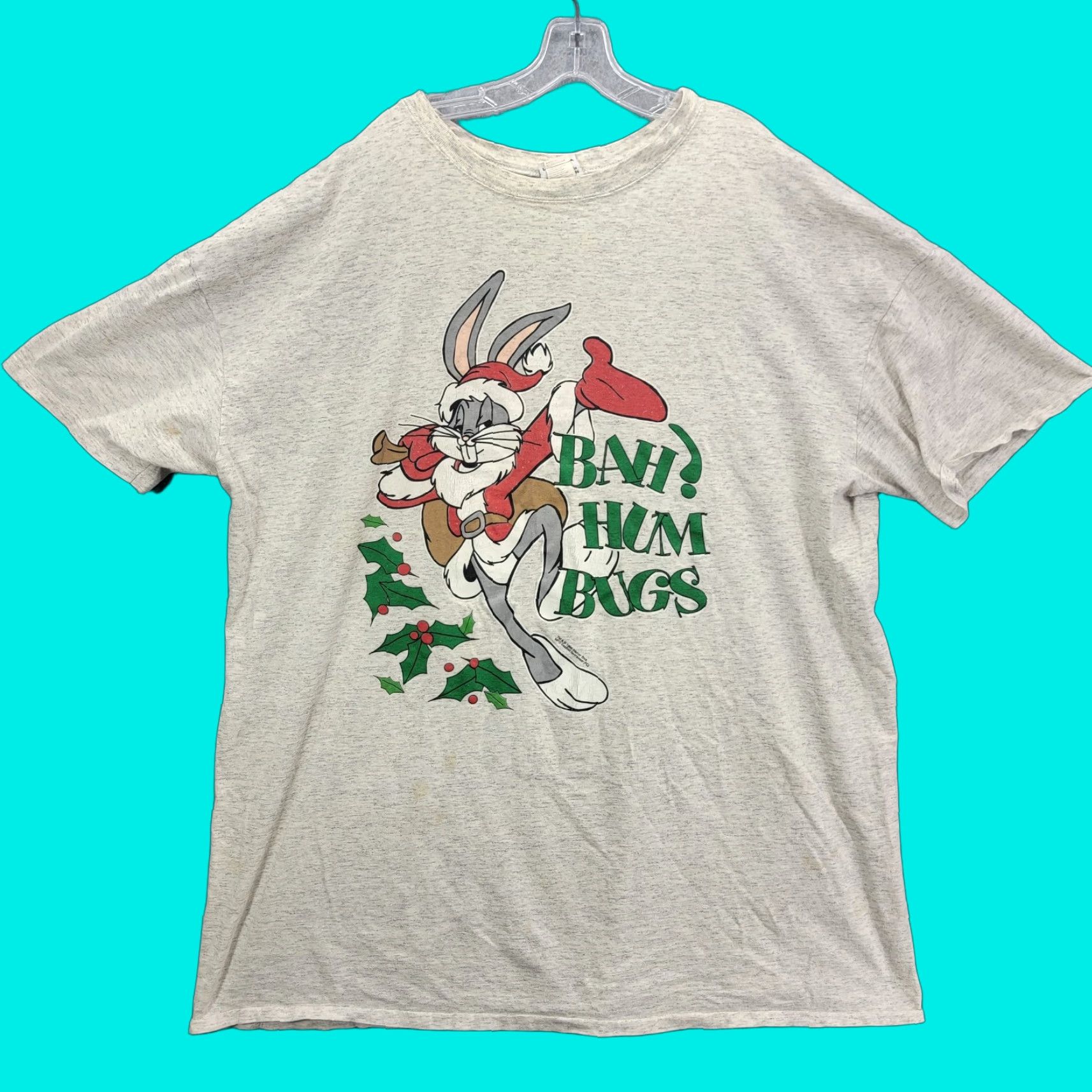 Vintage VINTAGE LOONEY TUNES Shirt Bugs Bunny 3X Adult Gray 90s Bah Hum Bugs T Shirt Santa Santa Bunny Mens Size US XXL / EU 58 / 5 - 1 Thumbnail
