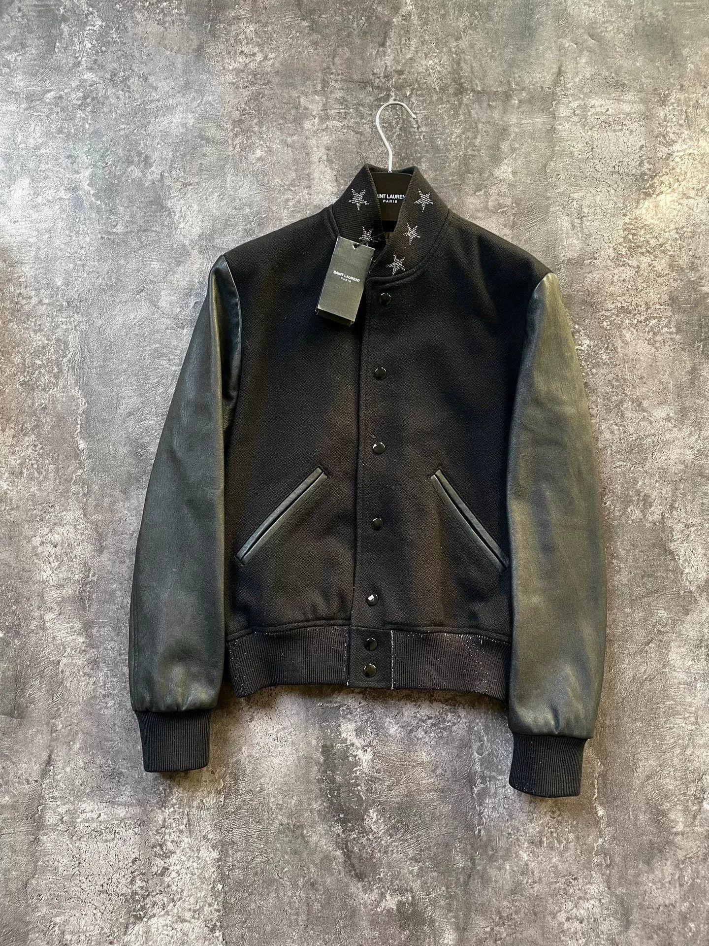 Saint Laurent Paris saint laurent black leather and wool bomber jacket. Size US M / EU 48-50 / 2 - 1 Thumbnail