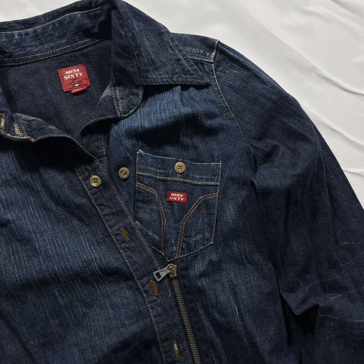 Le Grande Bleu (L.G.B.) Vintage y2k Miss Sixty 60 denim bomber jacket swag drip Size US S / EU 44-46 / 1 - 6 Thumbnail