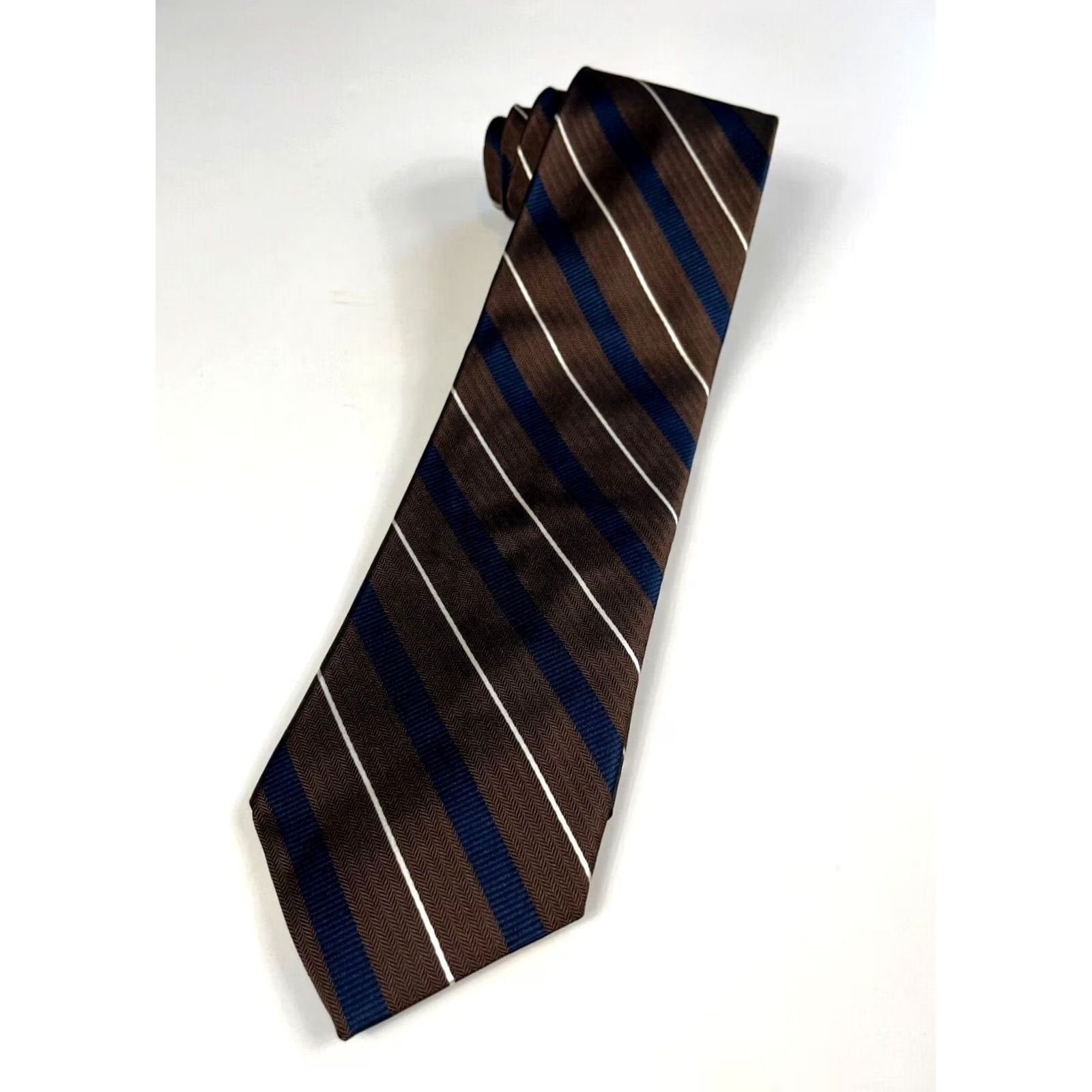 Vintage Hickey Freeman Men's Luxury Silk Tie Hand Made in USA Fabric Woven in Italy Striped 100% Silk 58" 3.5" Brown Size ONE SIZE - 2 Thumbnail