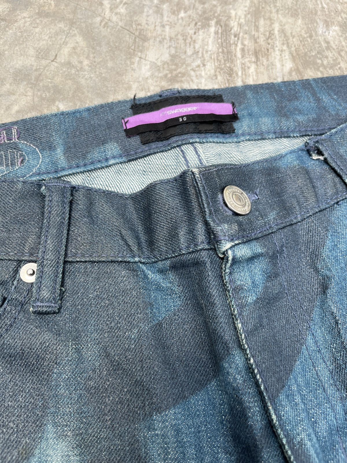 Swagger SAMPLE Swagger Waxed Blue Denim Jeans Size US 31 - 5 Thumbnail