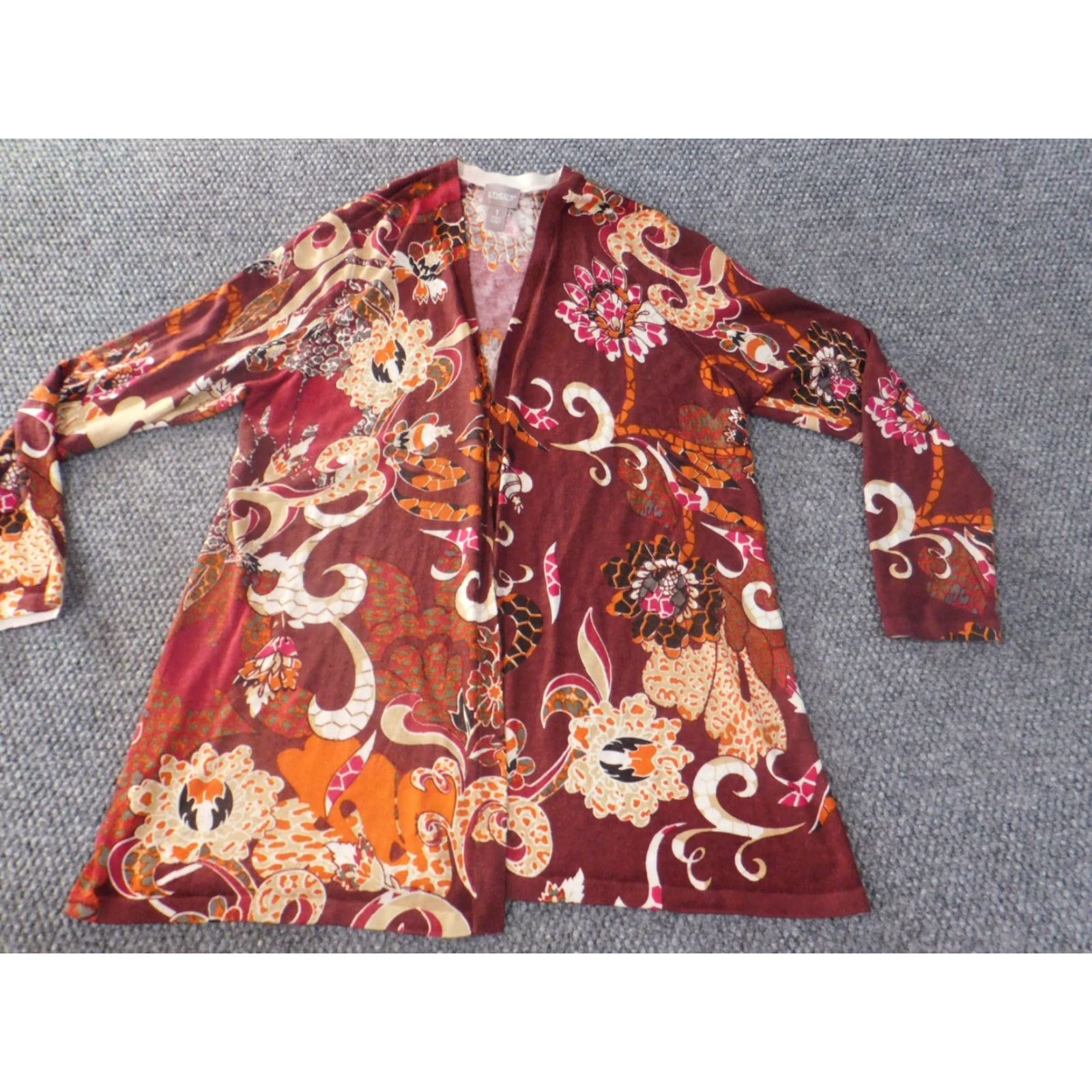 Vintage Chicos Cardigan Sweater Women Red Floral Crew Neck Long Sleeve Stretch Open Knit Regular Size 1 Modern Travel Size XS / US 0-2 / IT 36-38 - 2 Thumbnail