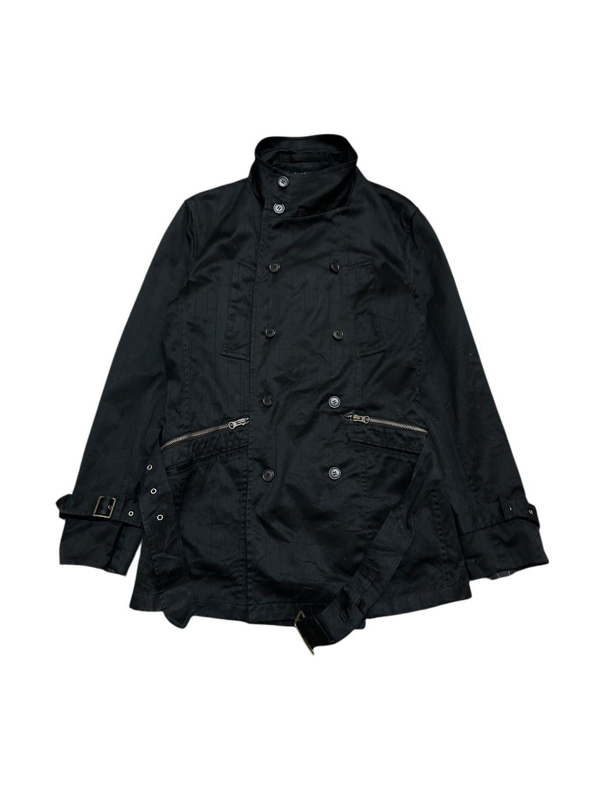 Seditionaries PPFM Black Belted Military Peacoat Jacket Double Breasted Size L / US 10 / IT 46 - 3 Thumbnail