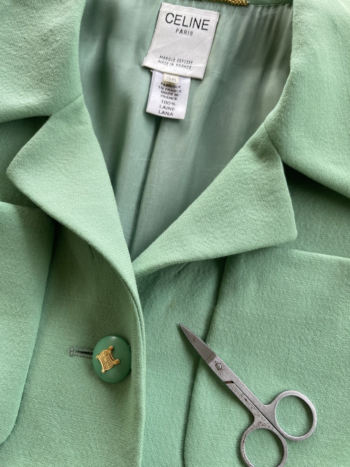Celine Celine Turquoise Laine Coat Size XS / US 0-2 / IT 36-38 - 7 Thumbnail