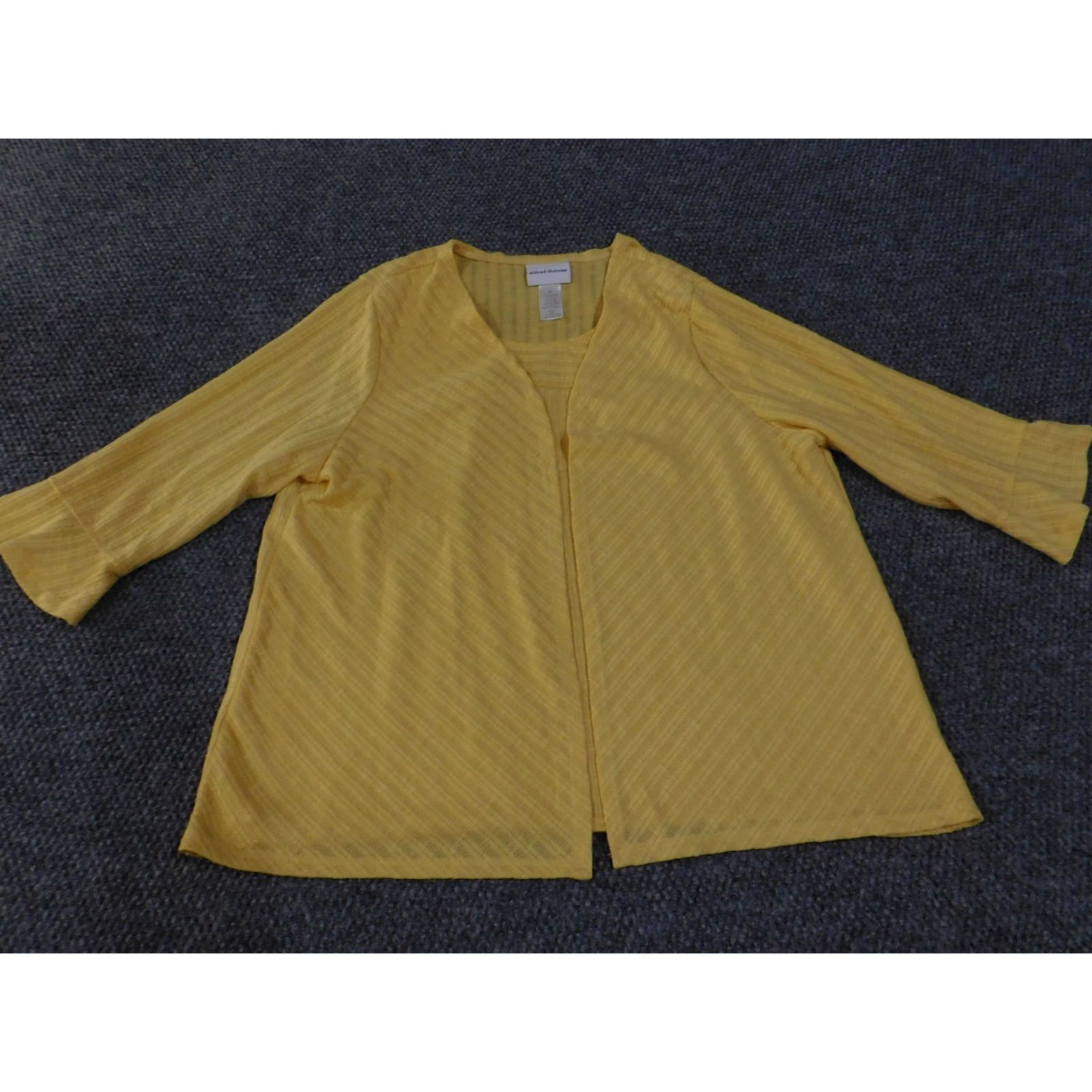 Vintage Alfred Dunner Cardigan Womens XL Yellow Sheer Open Front 3/4 Sleeve Layering Top Size XL / US 12-14 / IT 48-50 - 4 Thumbnail
