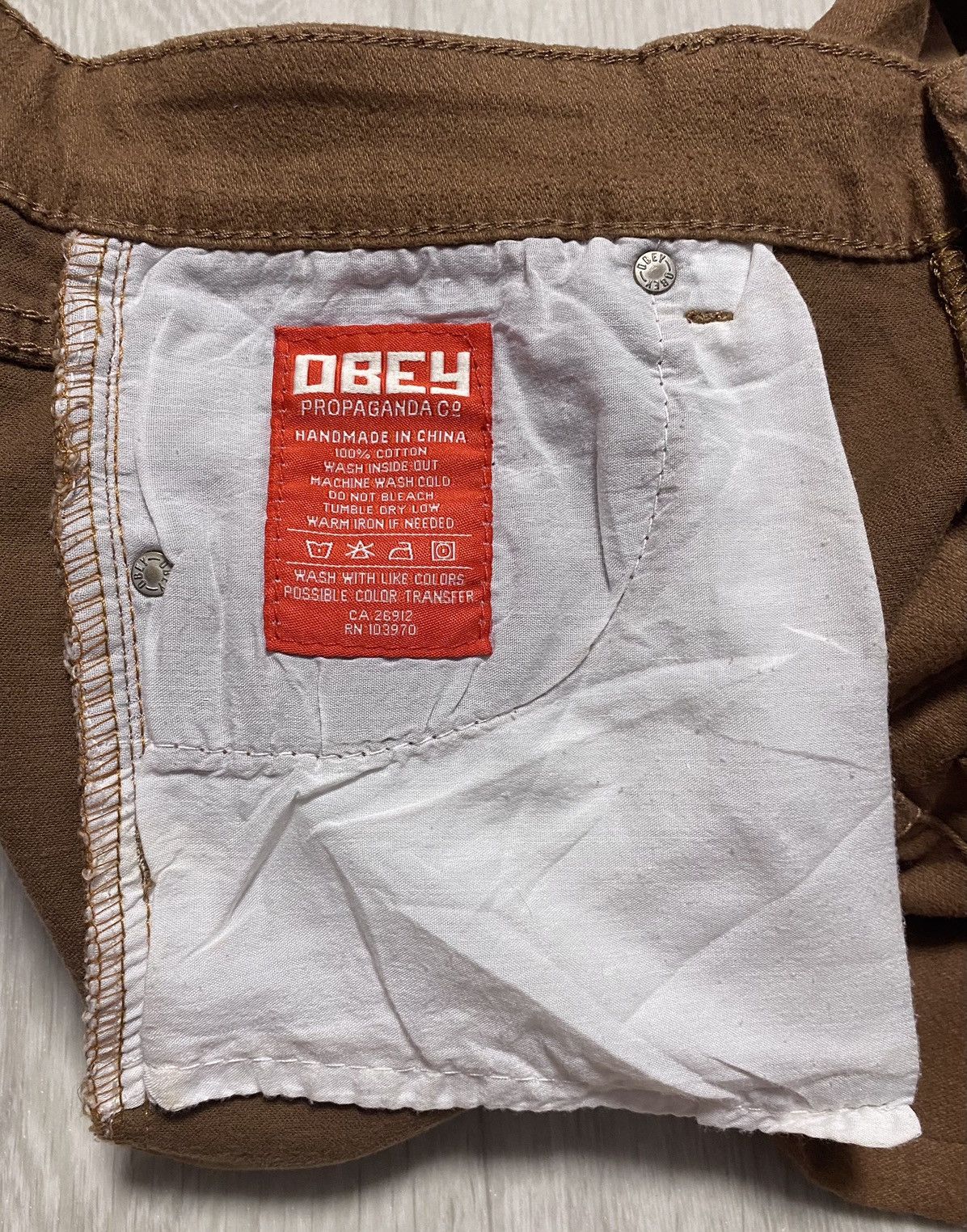 Obey × Shepard Fairey Obey Propaganda Brown Stretch Cotton Casual Trousers Pants Size US 32 / EU 48 - 17 Thumbnail