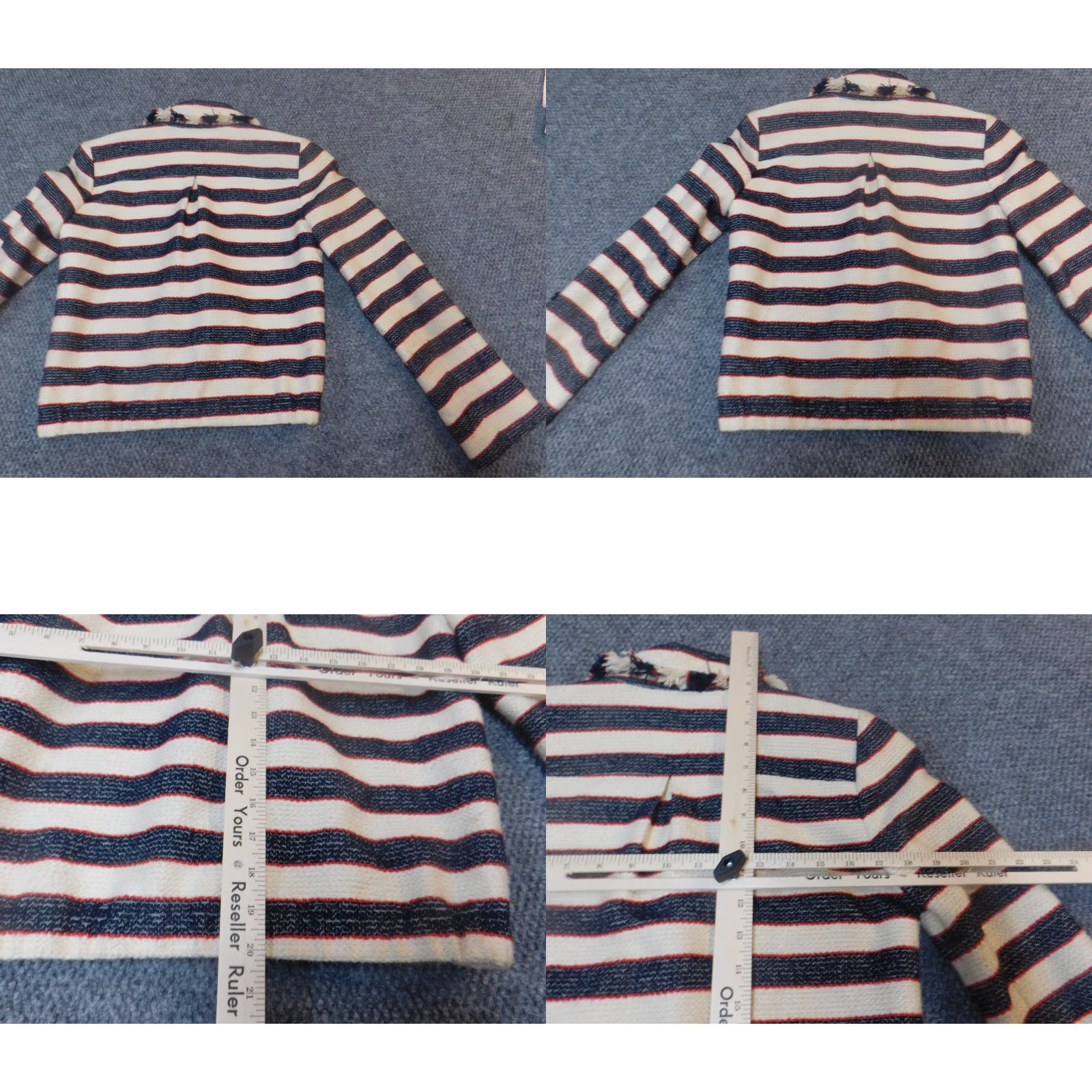 J.Crew J.CREW Blazer Womens 0 Blue Beige Striped Knit Cotton Mid-Length Button - Classic Casual Fall Winter Mens Womens Girls Size XS / US 0-2 / IT 36-38 - 8 Thumbnail
