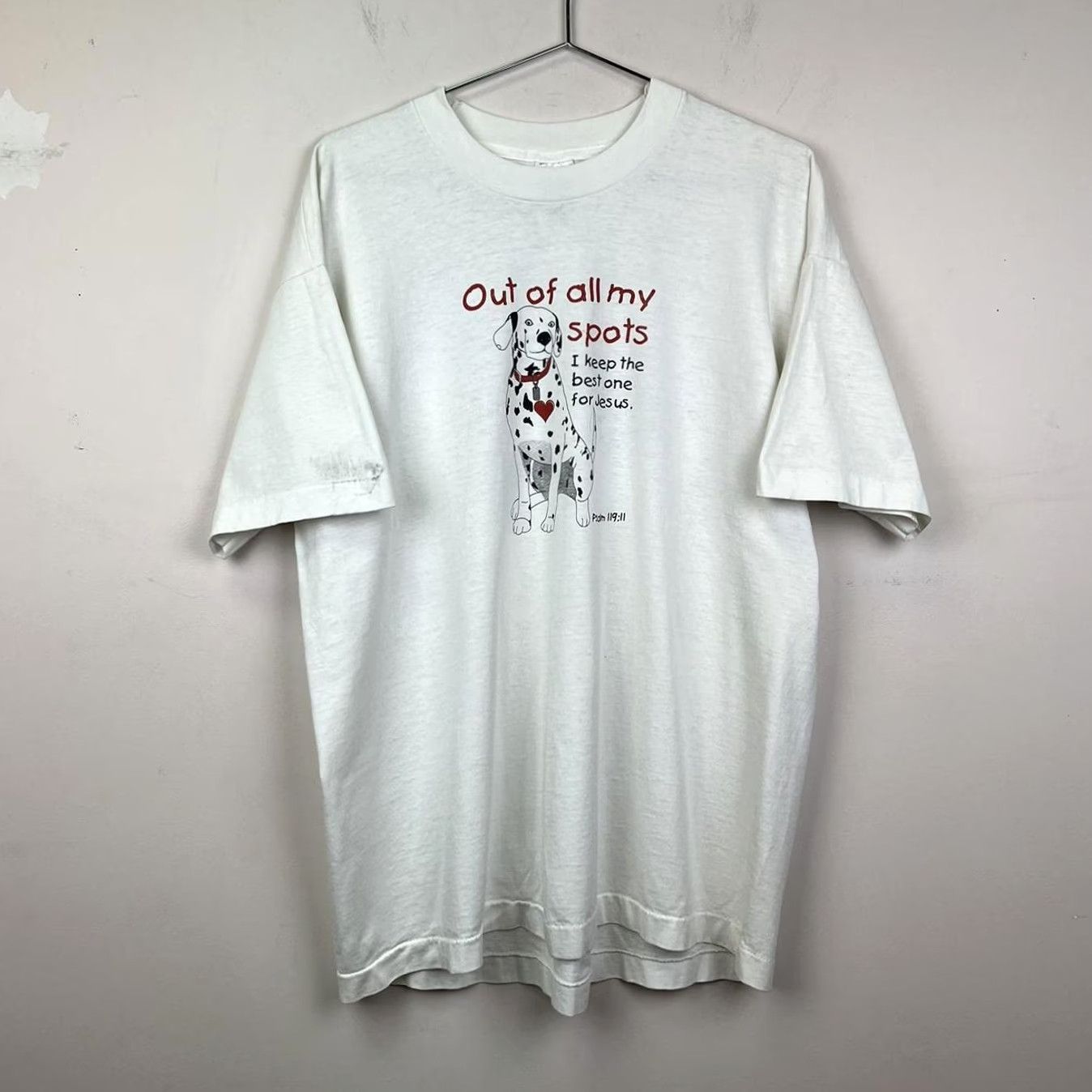 Fruit Of The Loom Funny Dalmatian Graphic Tee - Out of All My Spots 90s vintage Shirt Adult XL White Nike Size US XL / EU 56 / 4 - 2 Thumbnail