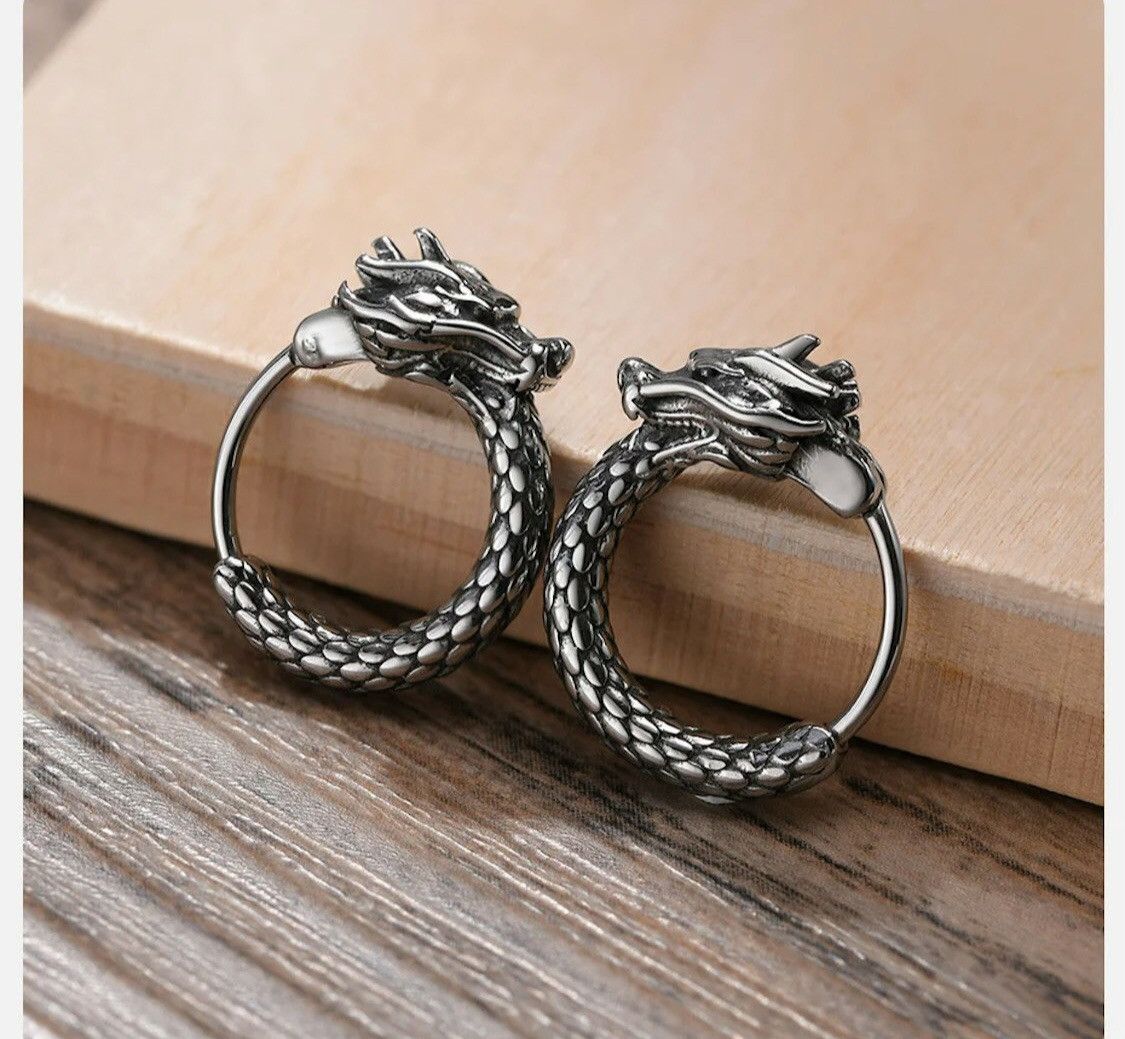 Jewelry Dragon Head Hoop Earrings Size ONE SIZE - 2 Thumbnail