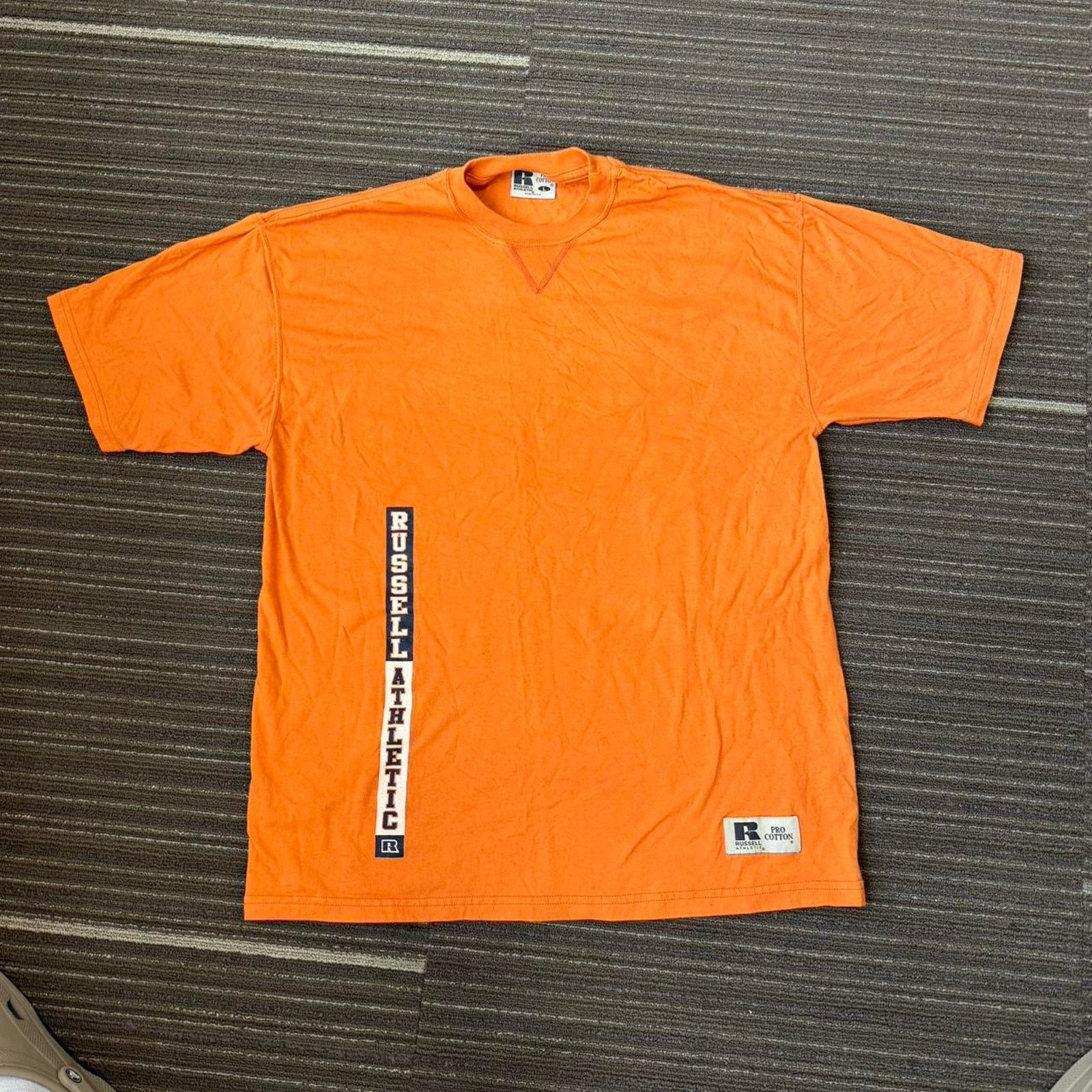 Russell Athletic × Vintage Vintage 90s Orange Made in USA Russell Athletic T-Shirt Size US L / EU 52-54 / 3 - 1 Thumbnail