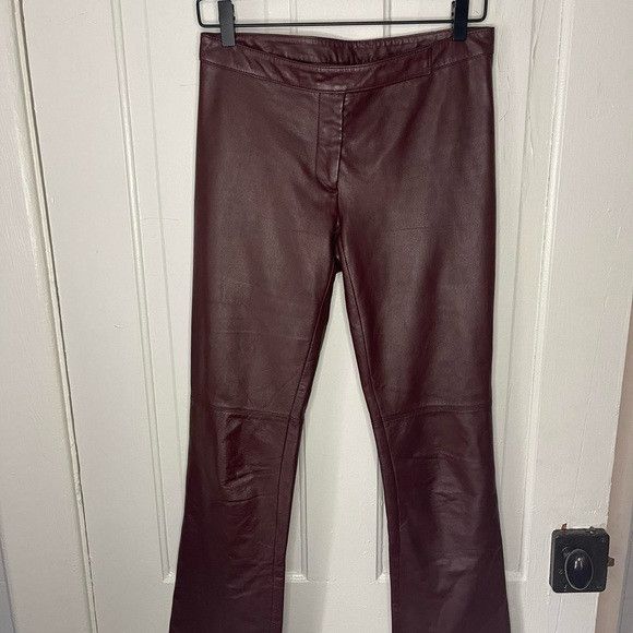 image of Laundry By Shelli Segal Mahogany Genuine Leather Pants in Red/Brown, Women's (Size 28)