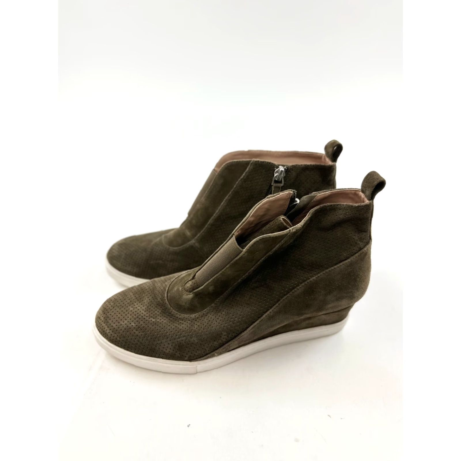 Vintage LINEA Paolo Felicia Wedge Sneakers Women's US 9M Green Suede Leather Ankle Zip Bootie Size US 9 / IT 39 - 2 Thumbnail