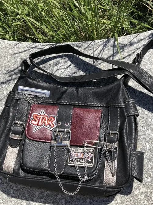Japanese Brand Y2K PU Leather Shoulder Bag with Chain Size ONE SIZE - 3 Thumbnail
