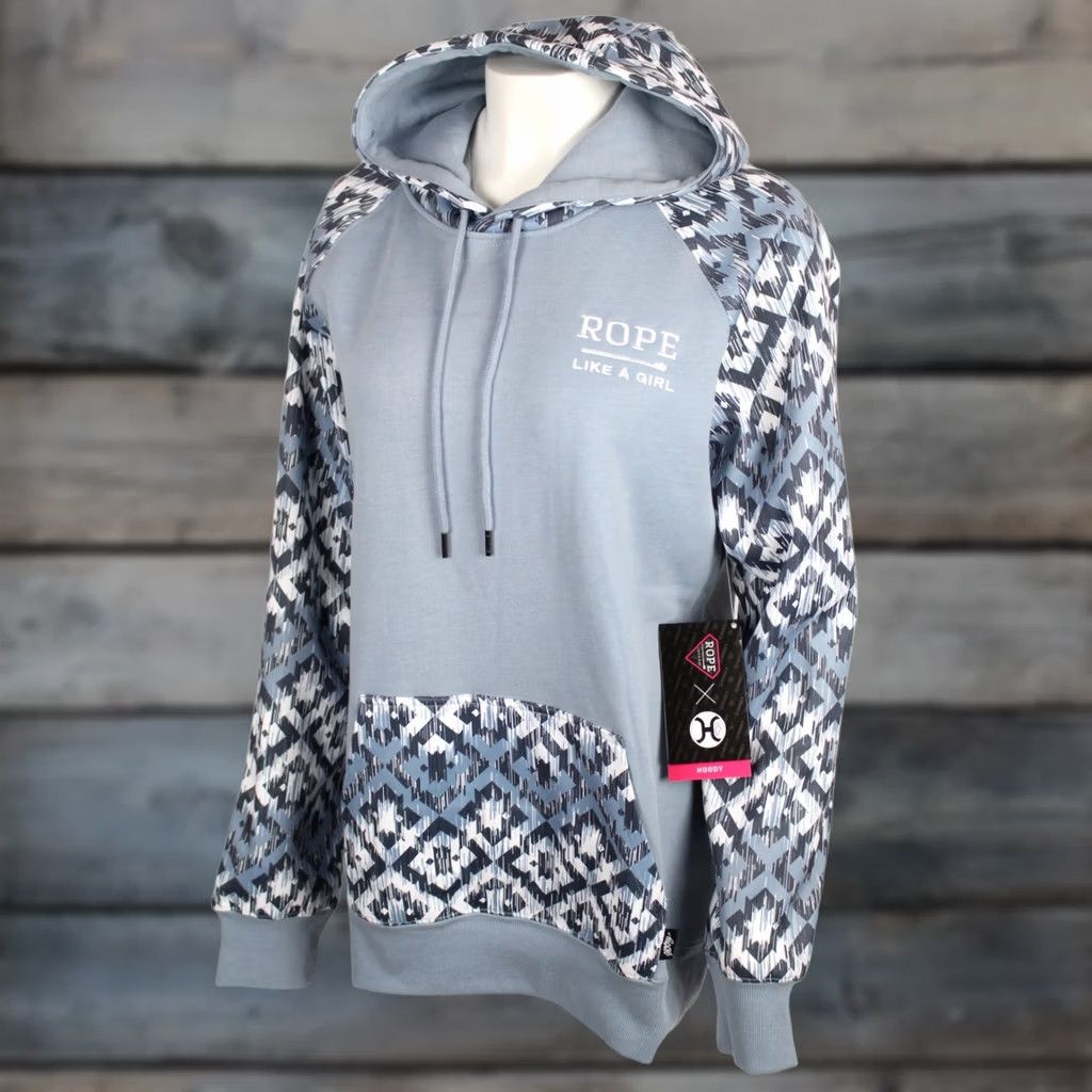 Vintage Rope Like A Girl Hooey Women's Southwest Blue Hoodie Long Sleeve Geometric Pullover HH1228BLWH Size L / US 10 / IT 46 - 1 Thumbnail