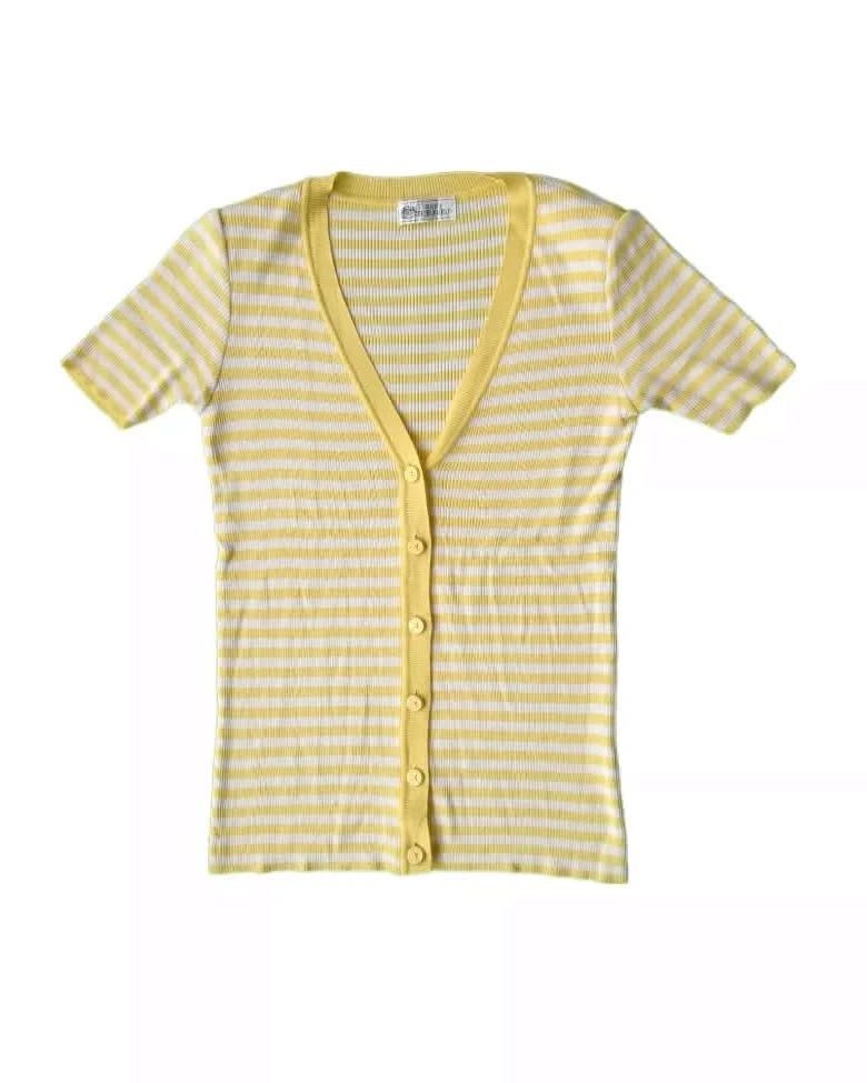 Japanese Brand White Itarkiard Yellow Striped Cardigan Size M / US 6-8 / IT 42-44 - 1 Thumbnail