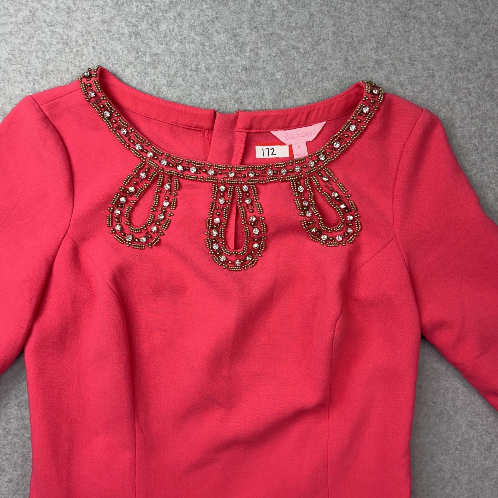 Lilly Pulitzer Lilly Pulitzer Dress Womens 6 Pink Beaded Neck Sheath 3/4 Sleeve Party Cocktail Size M / US 6-8 / IT 42-44 - 5 Thumbnail