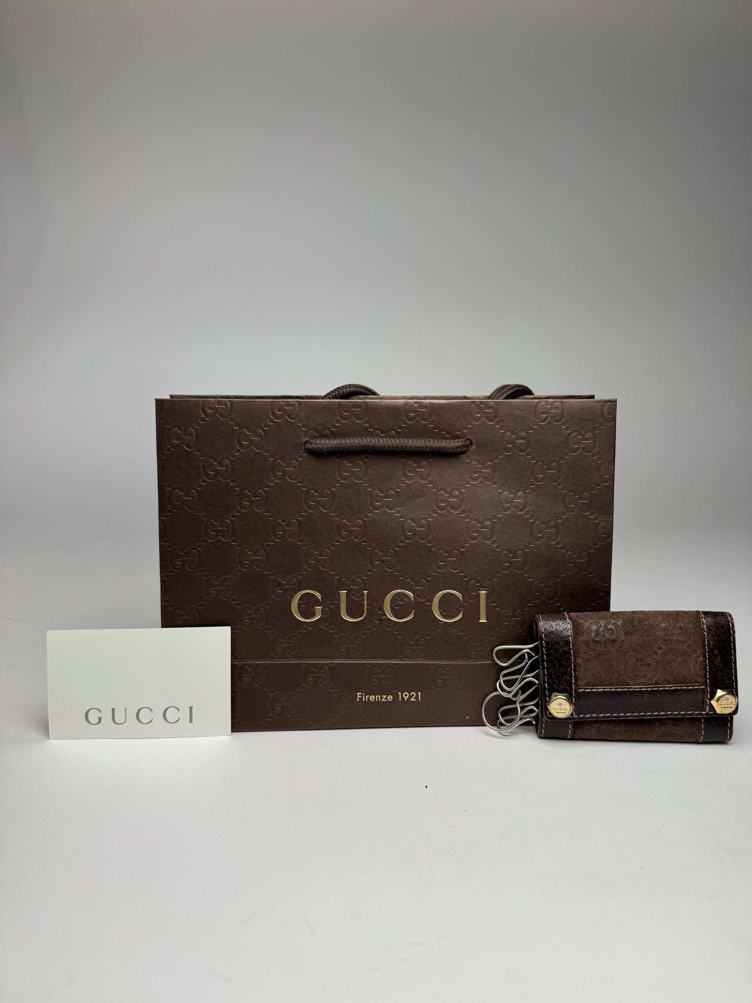 Gucci Vintage Leather suede monogram key holder brown Size ONE SIZE - 1 Thumbnail