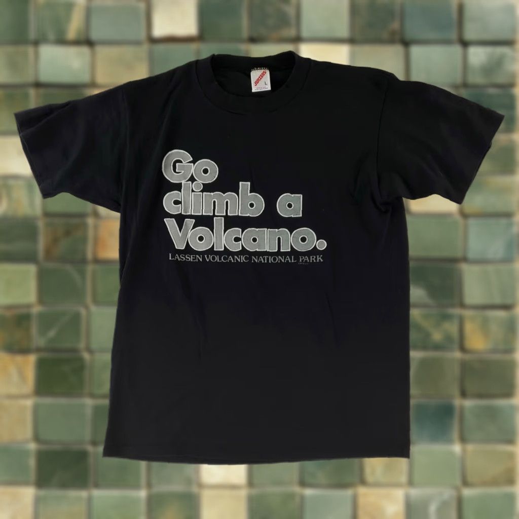 Jerzees VTG 90s Lassen Volcano T Shirt Go Climb a Volcano Black Jerzees Mens L Made USA Size US L / EU 52-54 / 3 - 1 Thumbnail