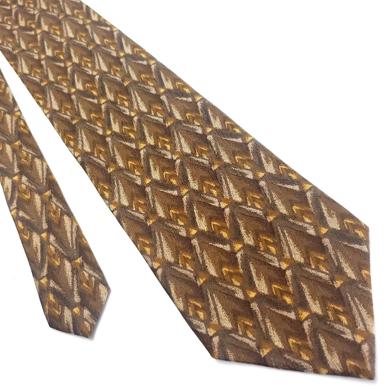 Henry Grethel Henry Grethel Bronze Brown Silk Tie Woven Geometric Wide Size ONE SIZE - 1 Thumbnail