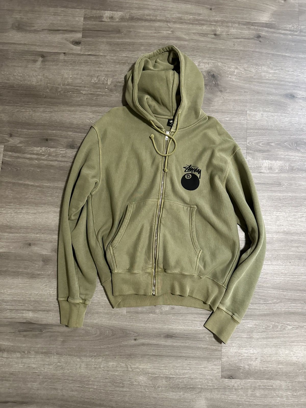 STUSSY Men's 8 Ball Pig. Dyed Zip Hoodie Olive