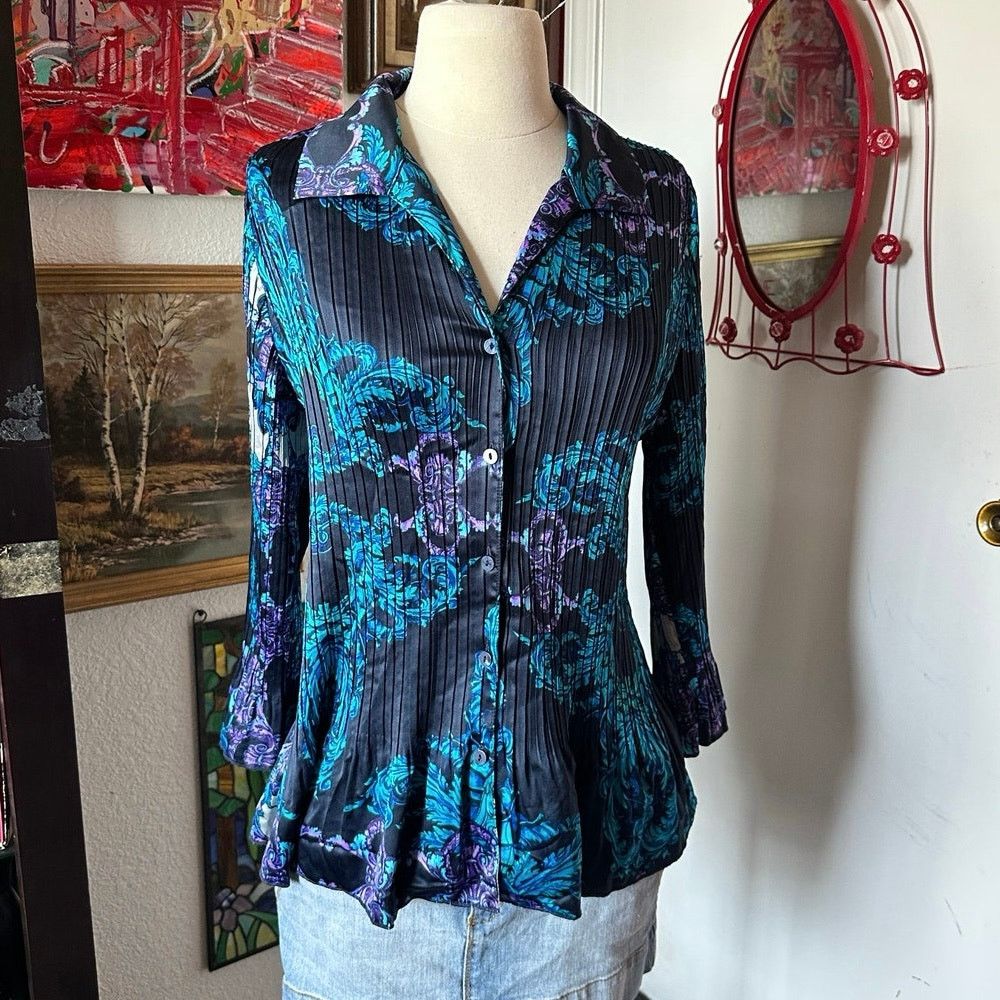 Other jaclyn smith purple blue floral button up blouse Size XL / US 12-14 / IT 48-50 - 1 Thumbnail