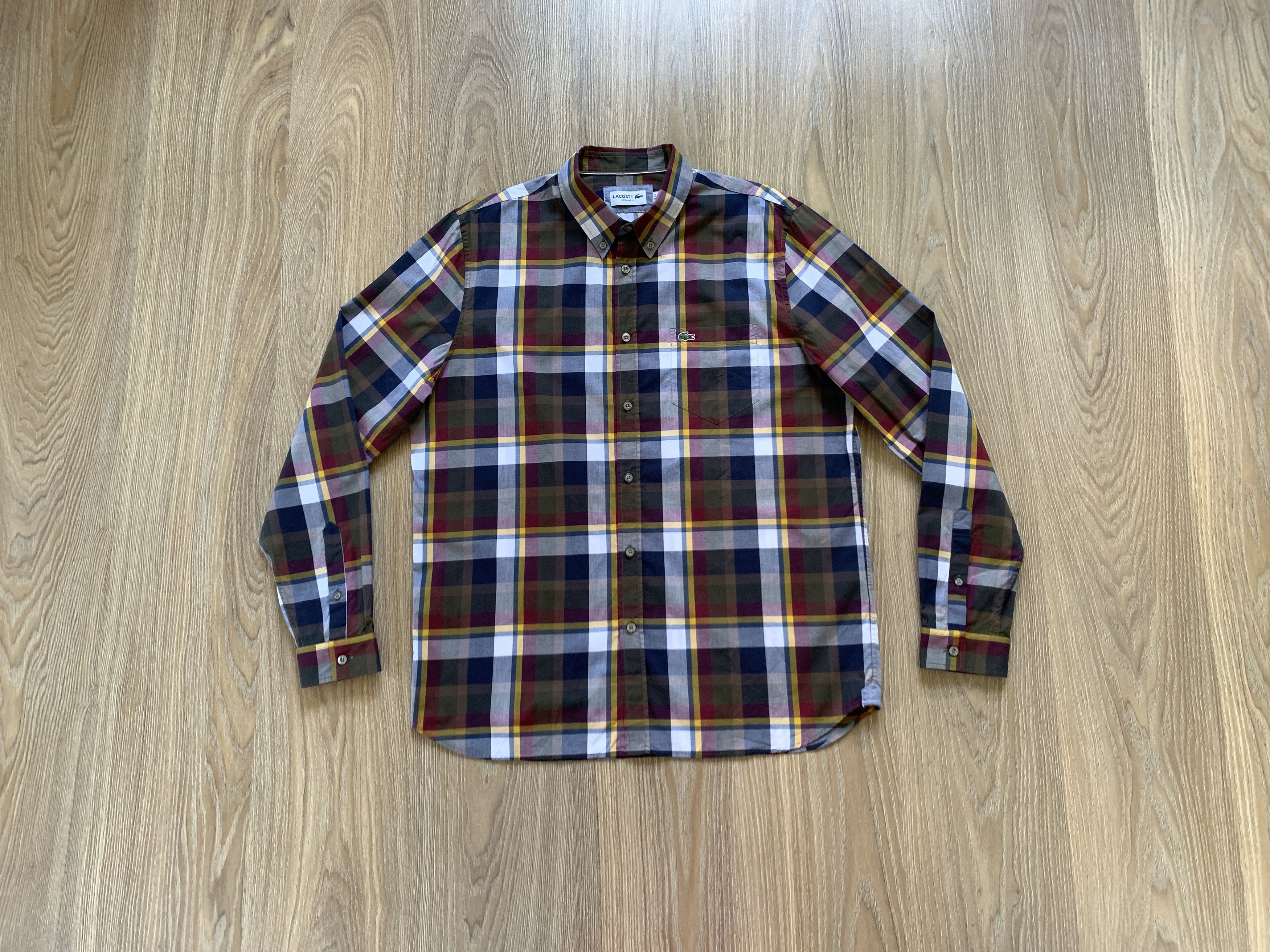 Designer × Lacoste Lacoste Regular Fit Plaid Button Down Long Sleeve Shirt Size 42L - 1 Thumbnail