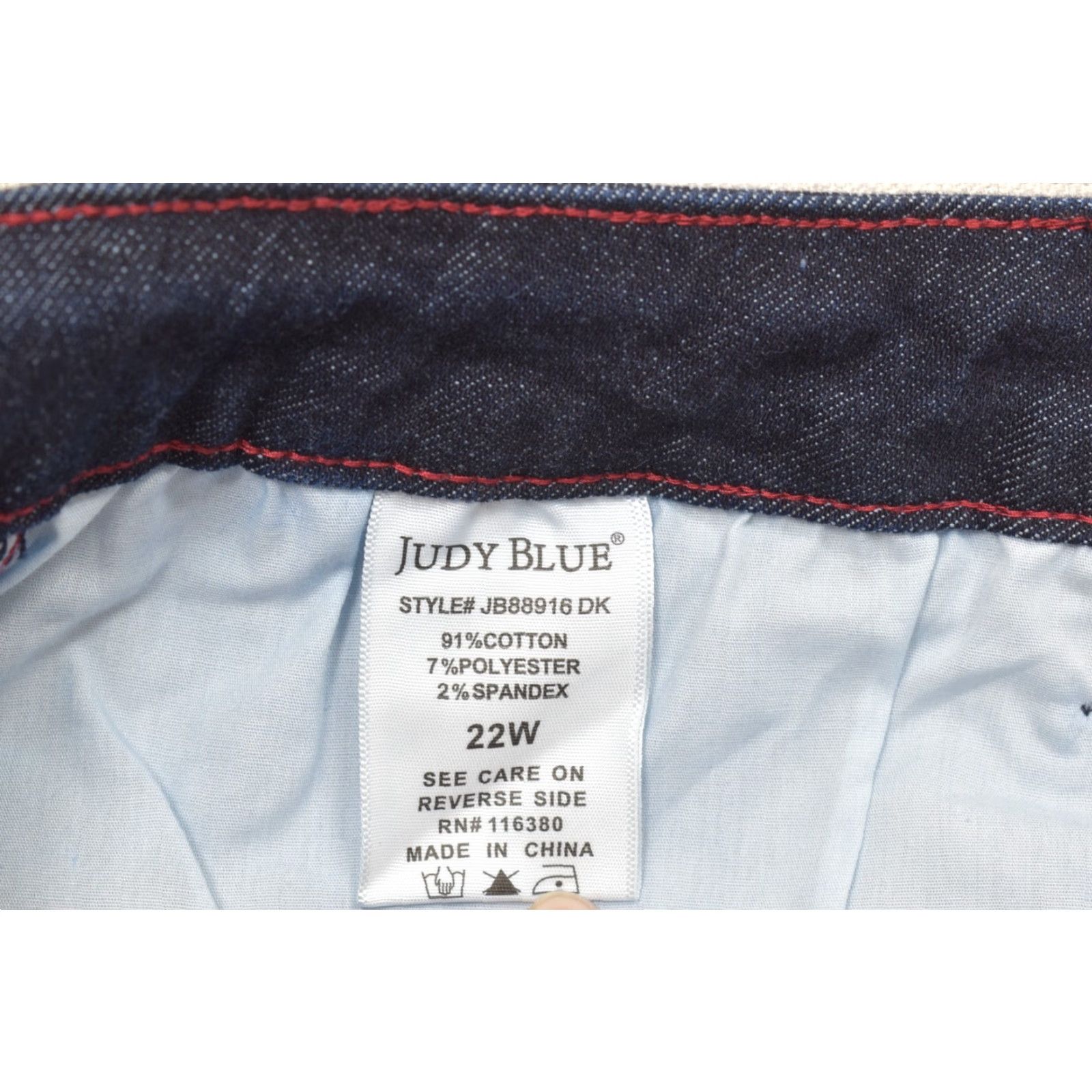 Vintage Judy Blue Jeans Women 22W Skinny Dark Wash Red Stitching Heart Back Pockets Snap Button 5-Pocket Denim Cotton High Rise Plus Size Womens Size 40" / US 18 - 7 Thumbnail