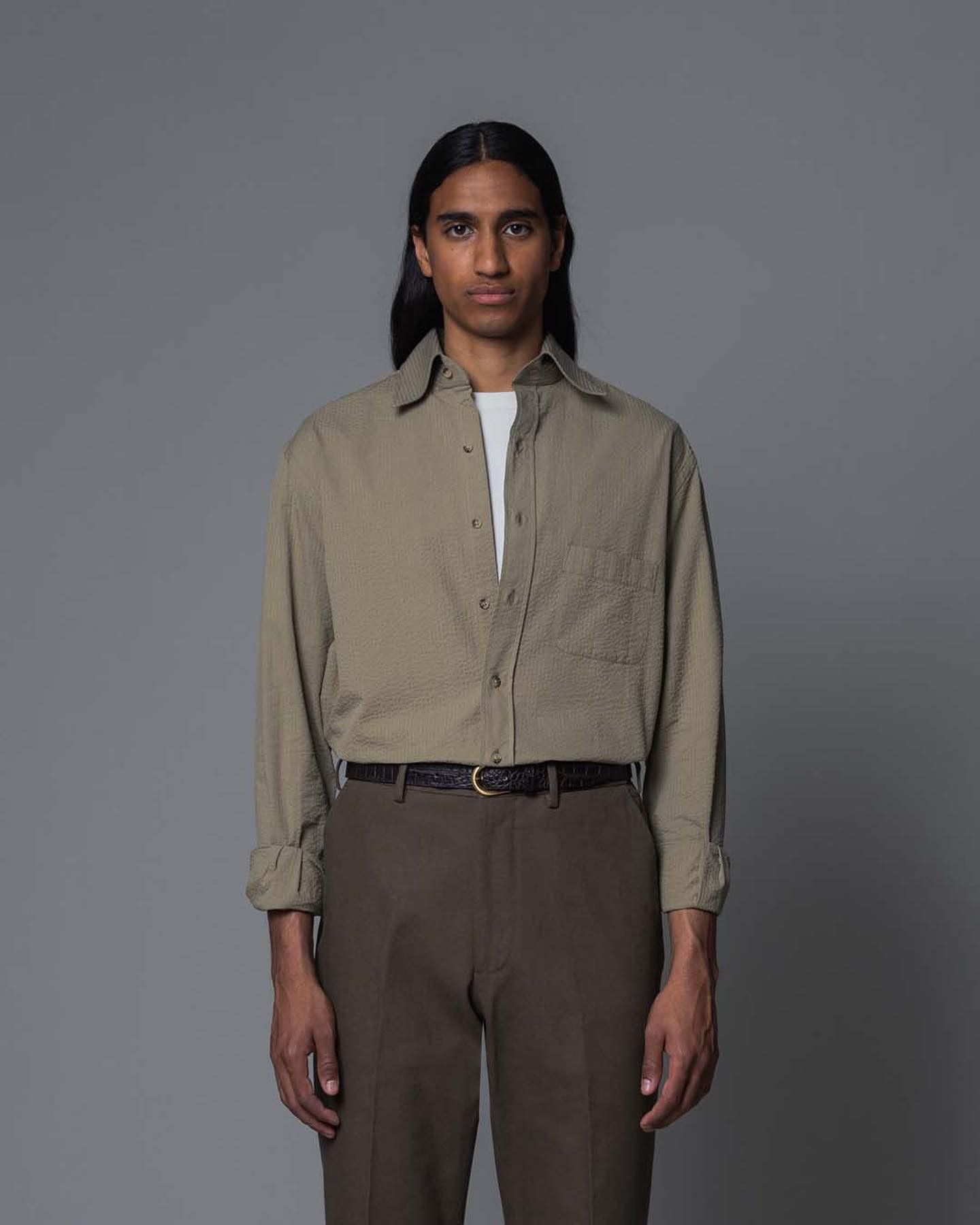 Berg & Berg Berg & Berg Ferdinand Button Down in Beige Seersucker Size US M / EU 48-50 / 2 - 1 Thumbnail