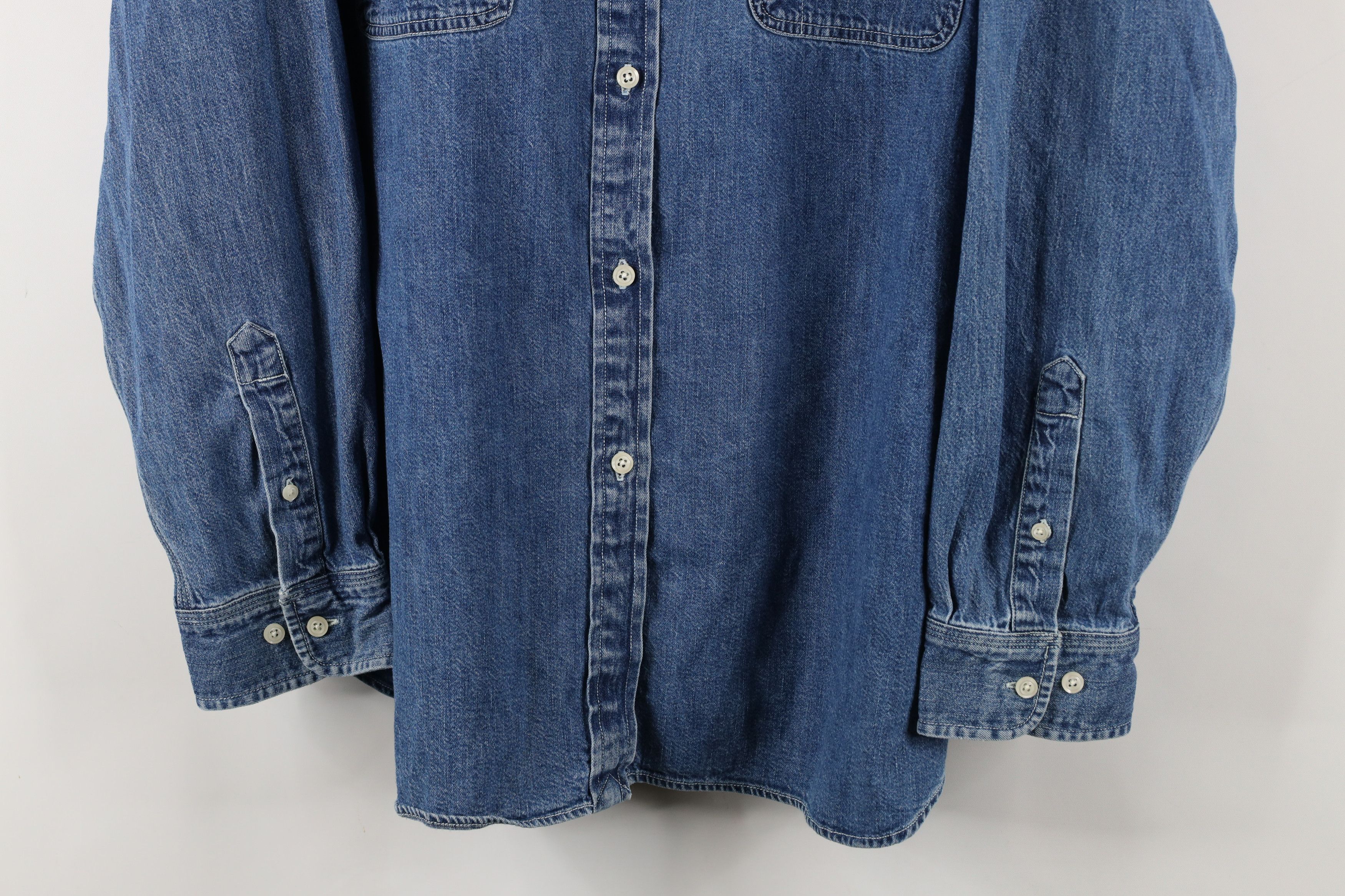 Ralph Lauren × Vintage Vintage 90s Ralph Lauren Denim Jean Button Shirt Blue Size 3XL / US 20-22 - 3 Thumbnail