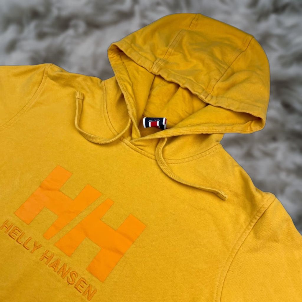 Helly Hansen Hoodie Men Pullover Hooded Yellow 100% Organic Cotton Medium