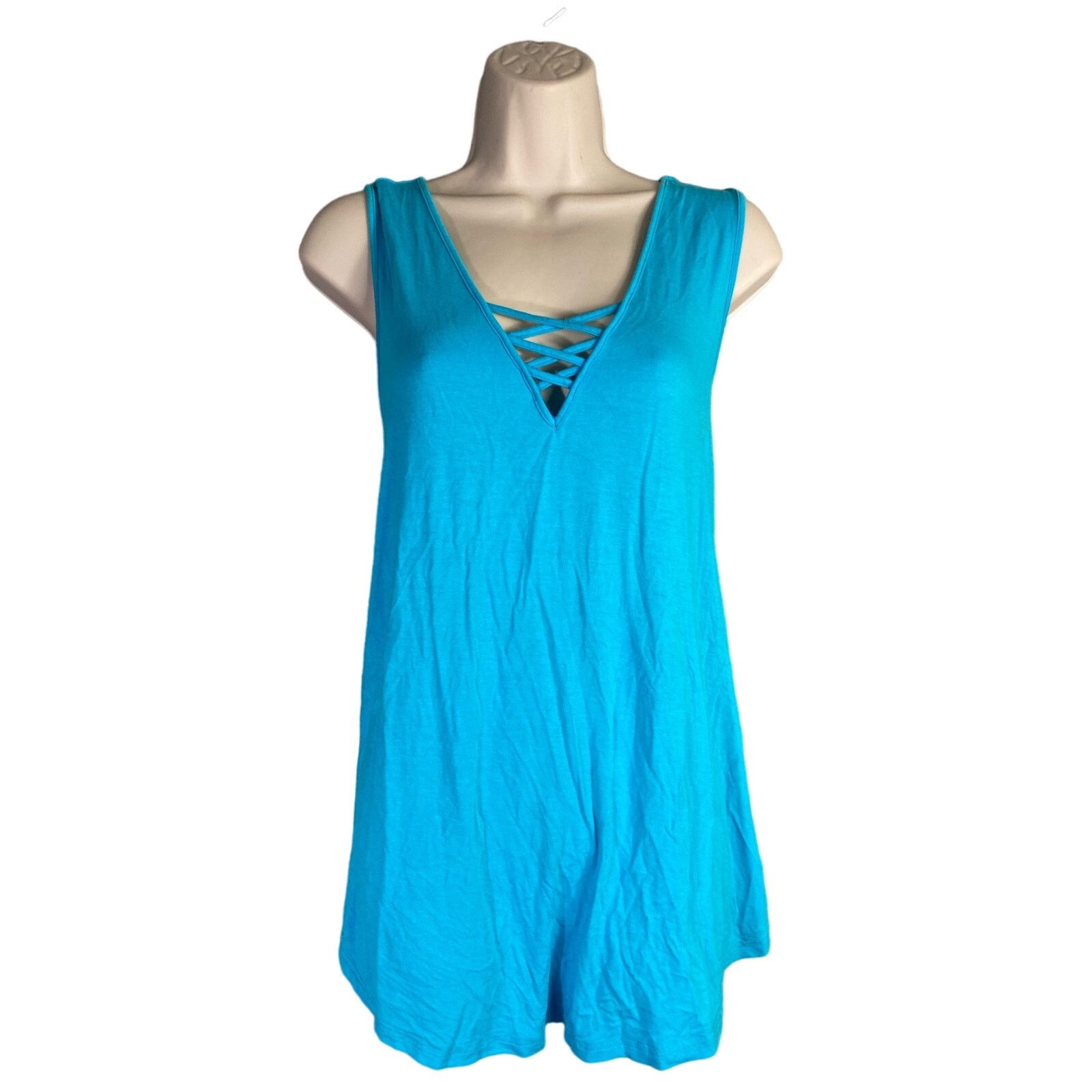 Other Women's 2XL Sleeveless V-Neck Criss Cross Tank Top Blue Size XXL / US 16-18 / IT 52-54 - 1 Thumbnail