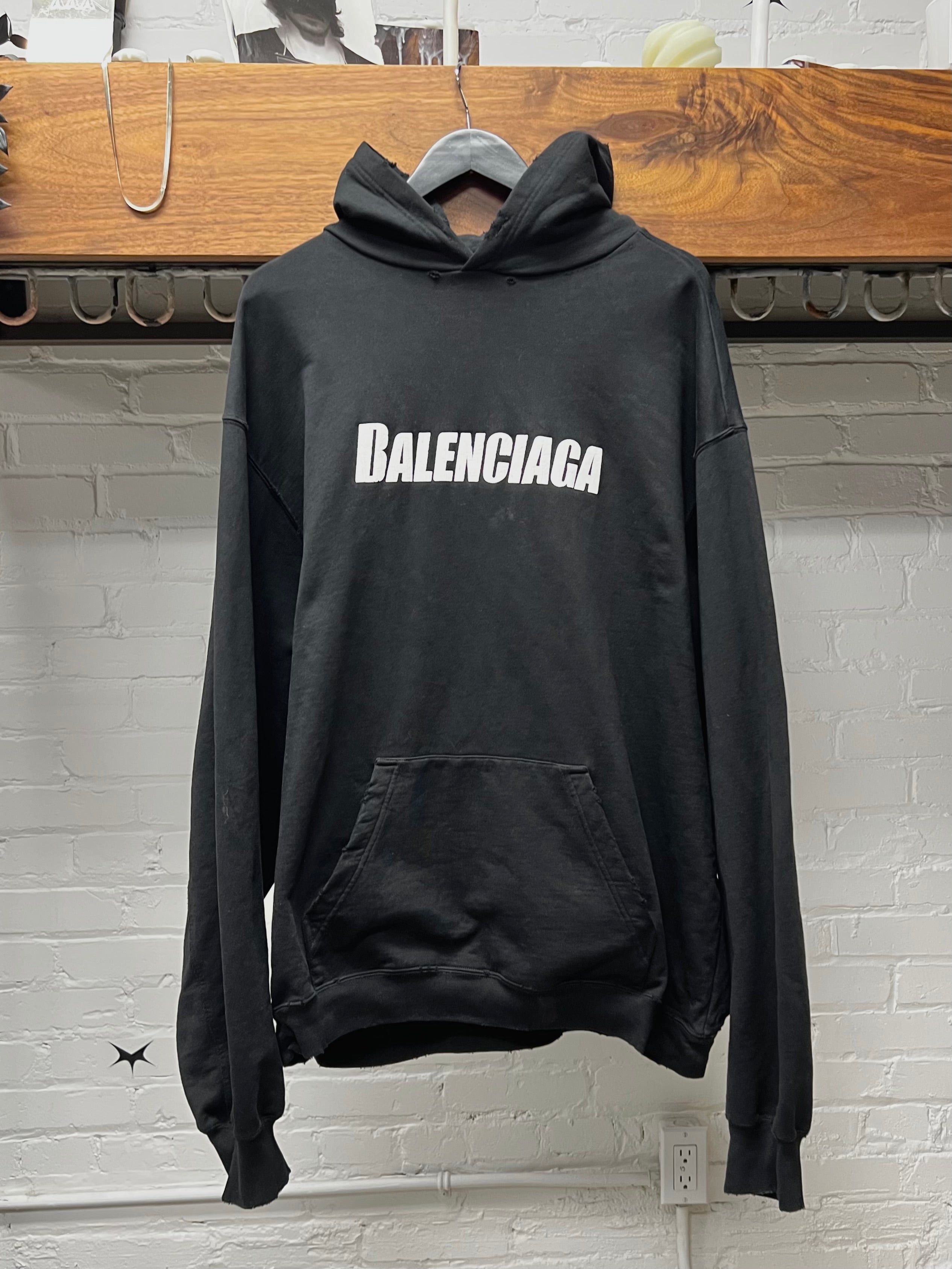 Balenciaga 2022 Balenciaga Distressed Logo Black Pullover Hoodie Size US S / EU 44-46 / 1 - 1 Thumbnail