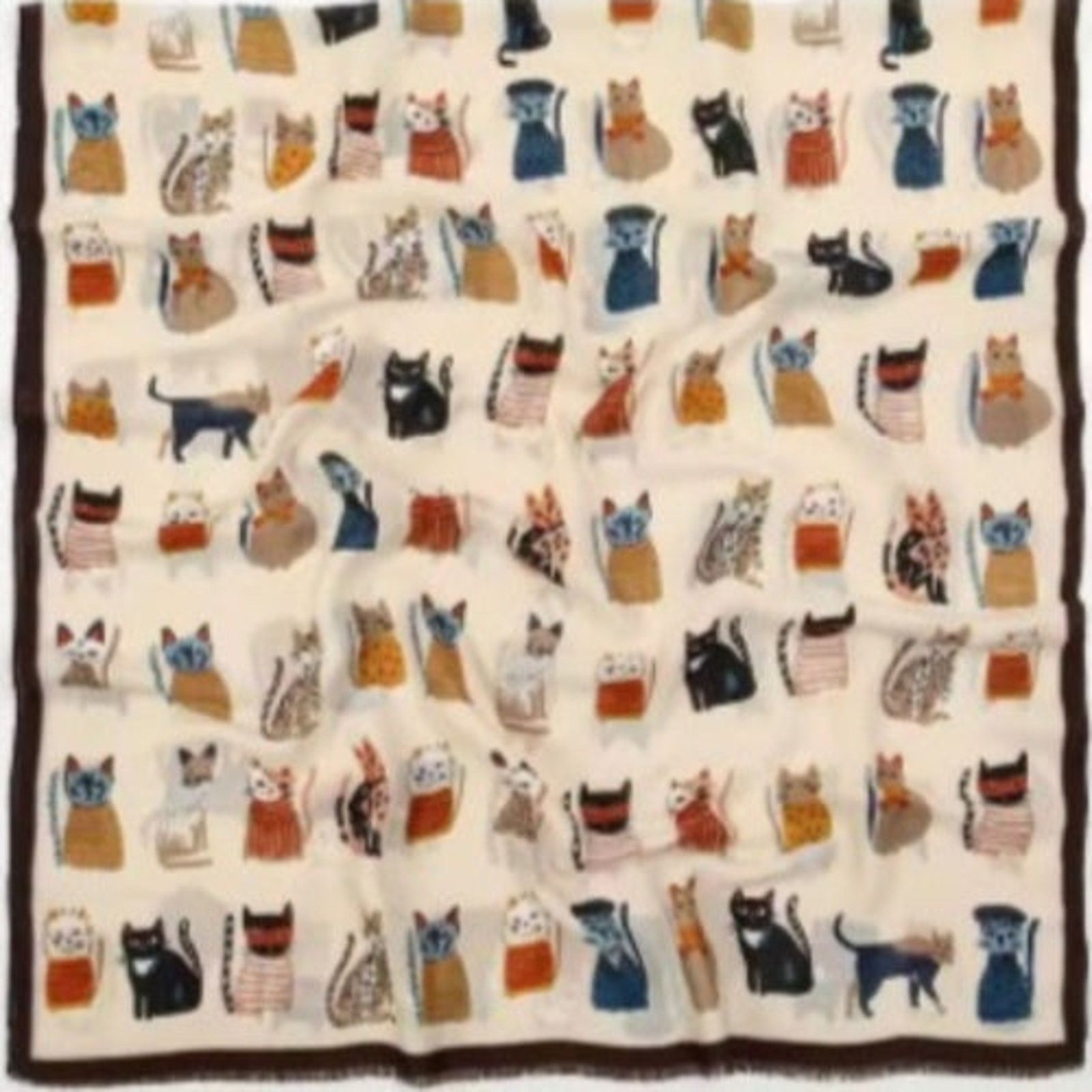 Designer Cream Many Cats Print Scarf Polyester Fashion Lightweight Size ONE SIZE - 3 Thumbnail