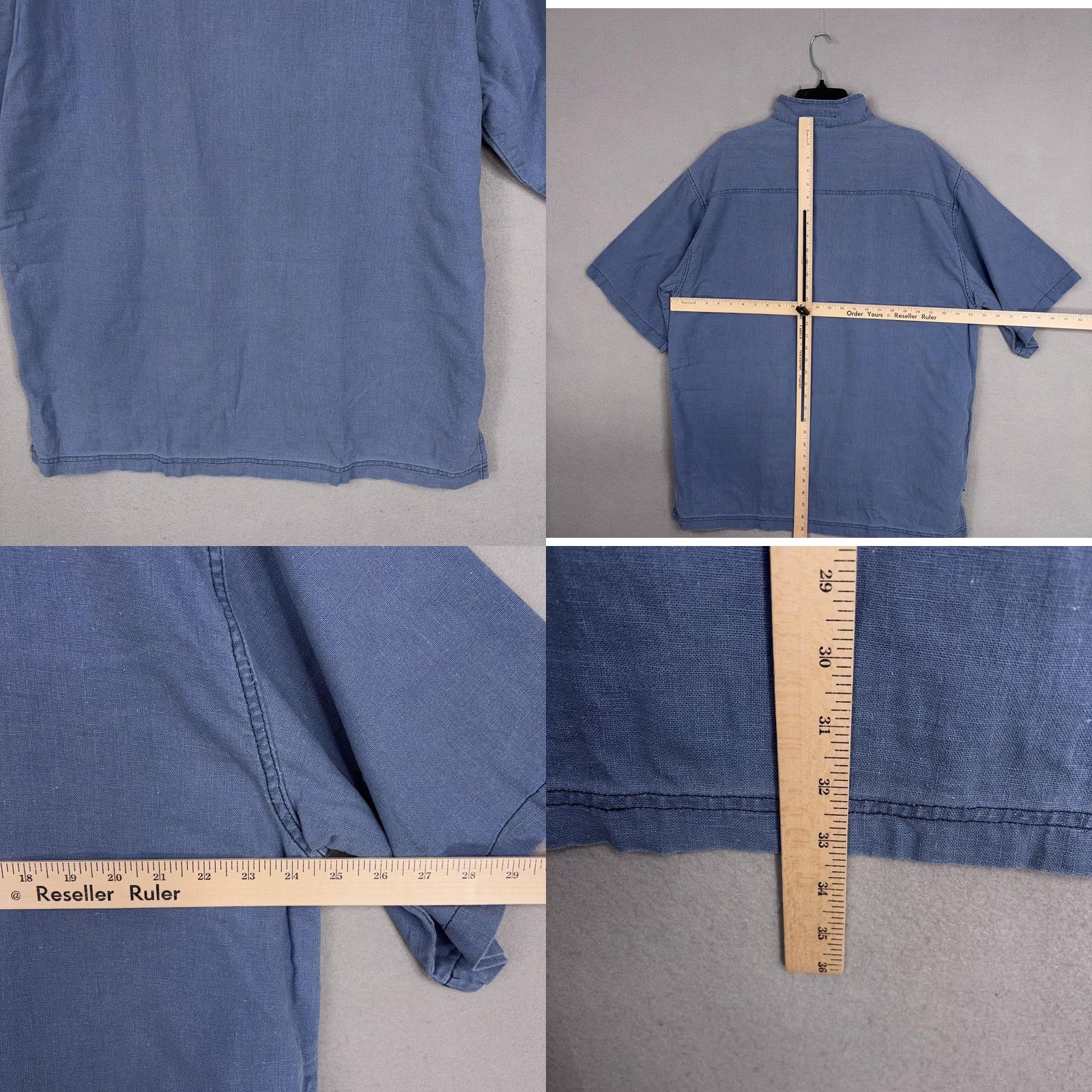 Vintage VINTAGE Paco Sports Shirt Mens Large Blue Chambray Mock Neck 90s Baggy Linen Cotton Zip Short Sleeve Size US L / EU 52-54 / 3 - 8 Thumbnail