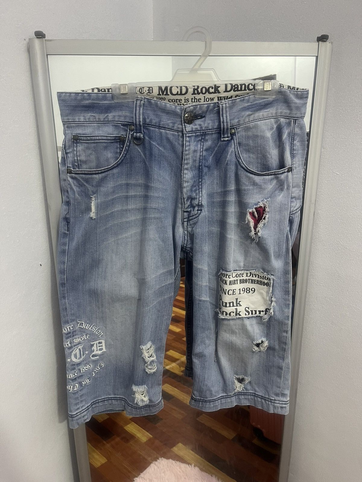 Japanese Brand MCD Hardcore Surf Punk Denim Shorts Distressed Size US 36 / EU 52 - 1 Thumbnail