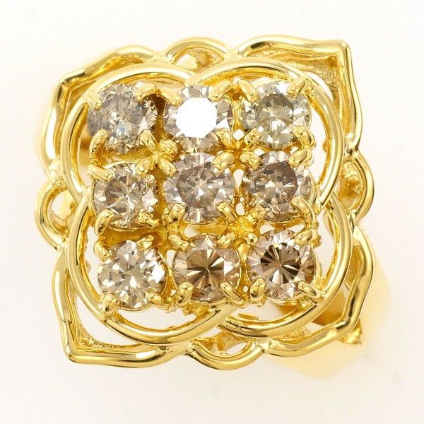 Luxuness 18K Yellow Gold Brown Diamond Ring Jewelry Metal Ring, Women's