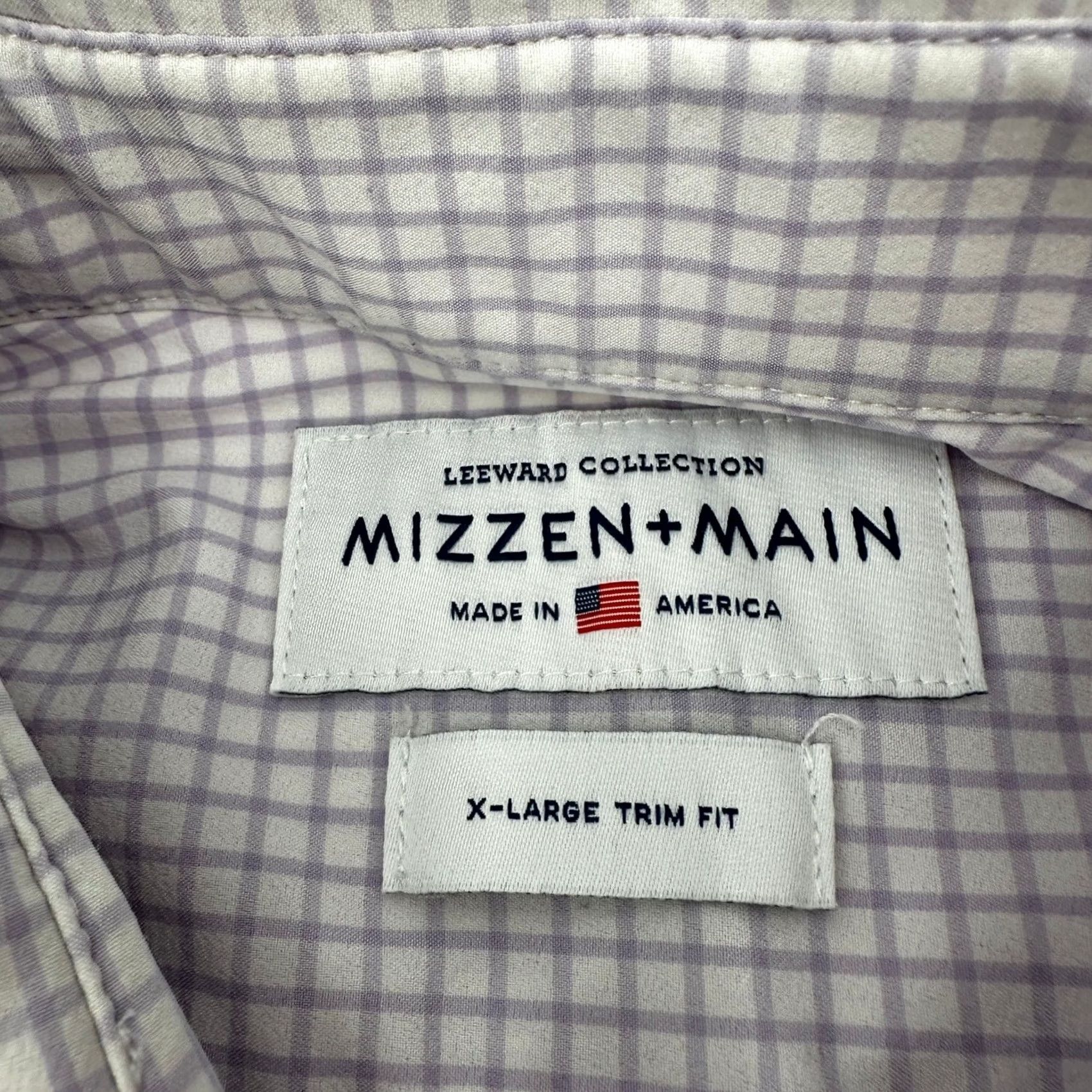 Mizzen+Main Mizzen+Main Leeward Dress Shirt Men XL Purple White Micro Check Stretch Size 46R - 2 Thumbnail