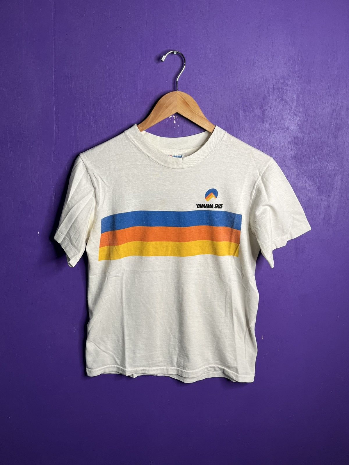 Vintage × Yamaha Vintage 80s Yamaha skis chest stripes t-shirt Size US S / EU 44-46 / 1 - 1 Thumbnail